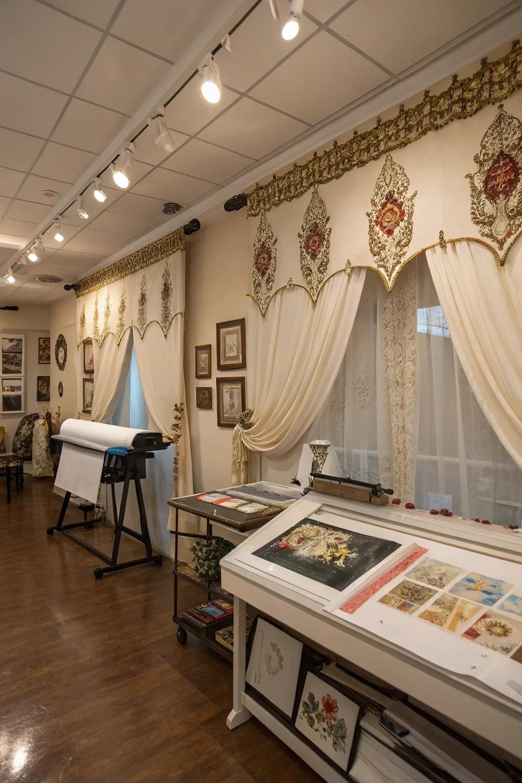 Convert your windows into art with bespoke appliqued valances.
