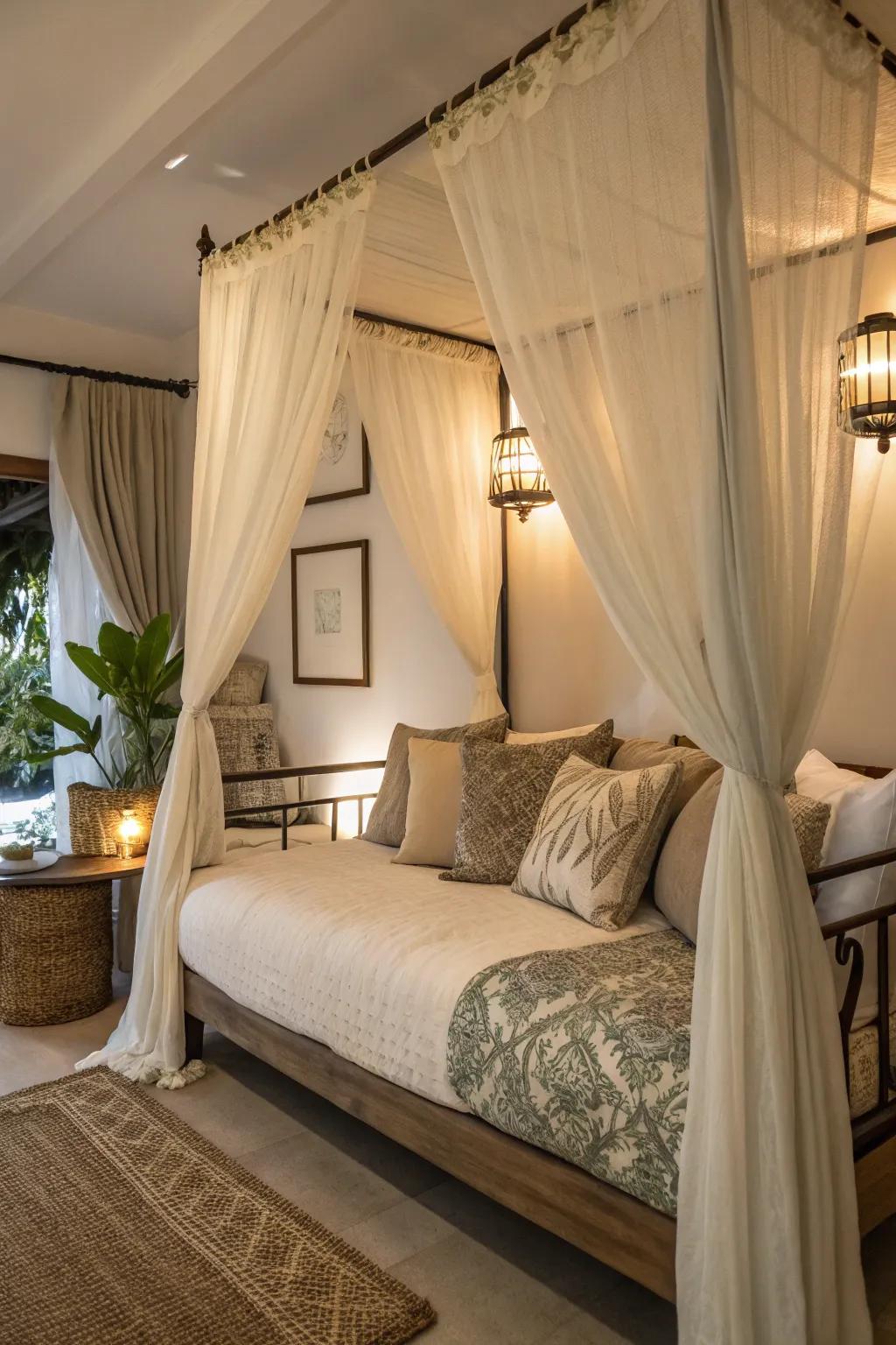 Create a dreamy feel with a canopy over your daybed.