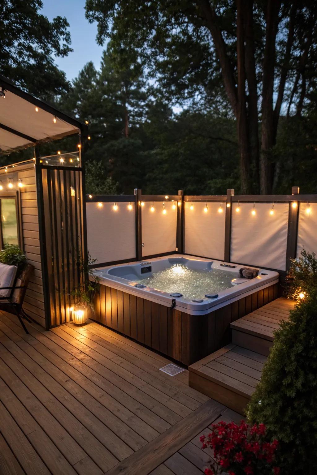 A deck offering ultimate relaxation with a hot tub.