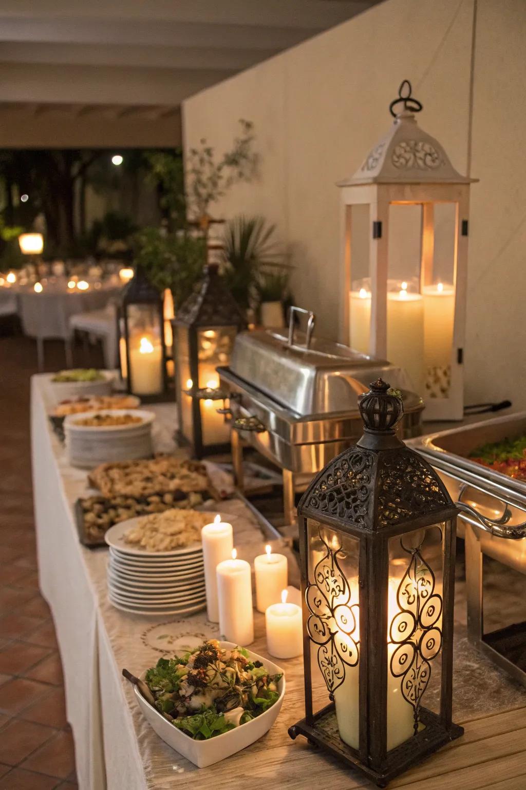Candles cast a warm, inviting glow across this buffet.