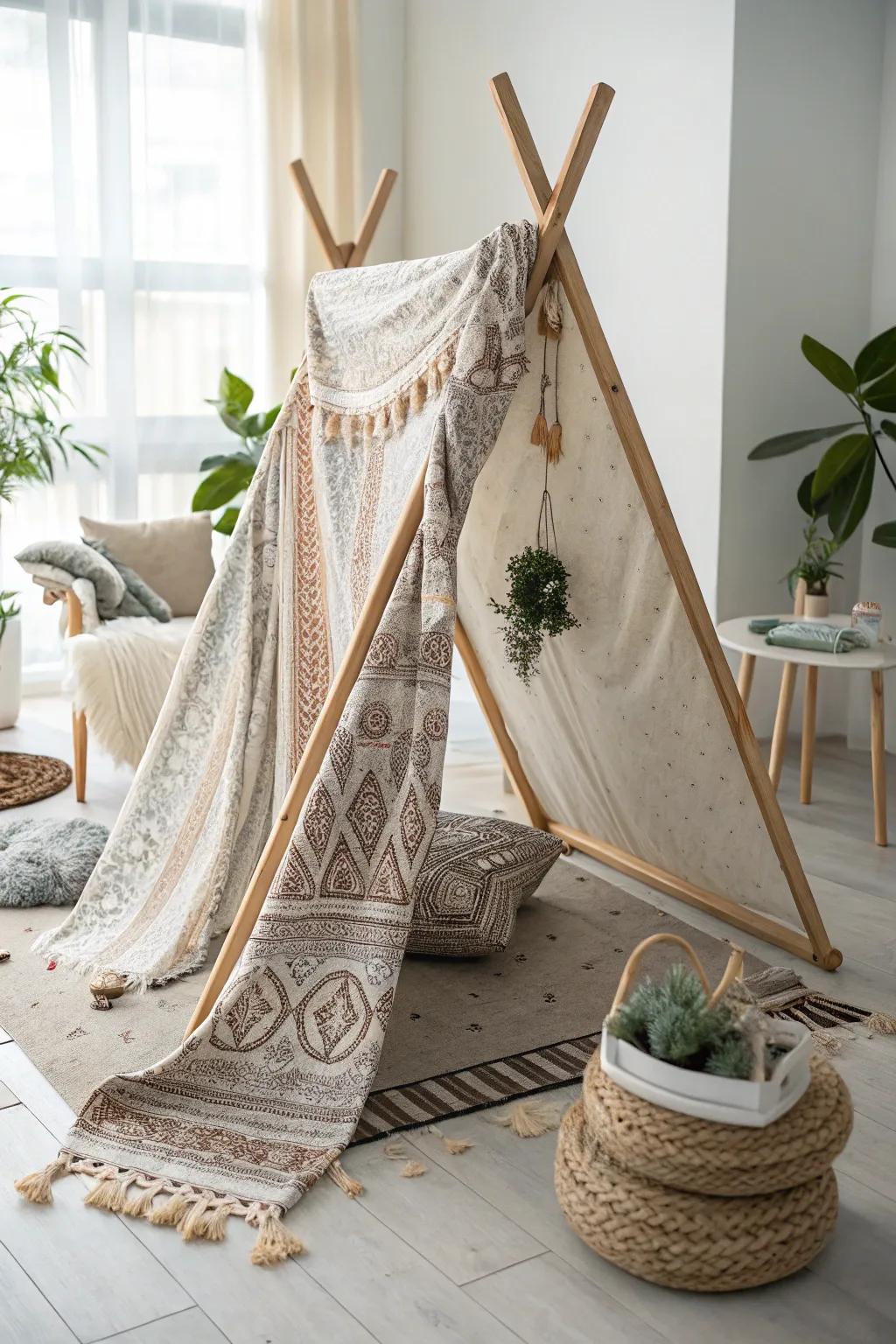 Transform your space with a stunning shoulder wrap tent – where elegance meets creativity in a cozy retreat.