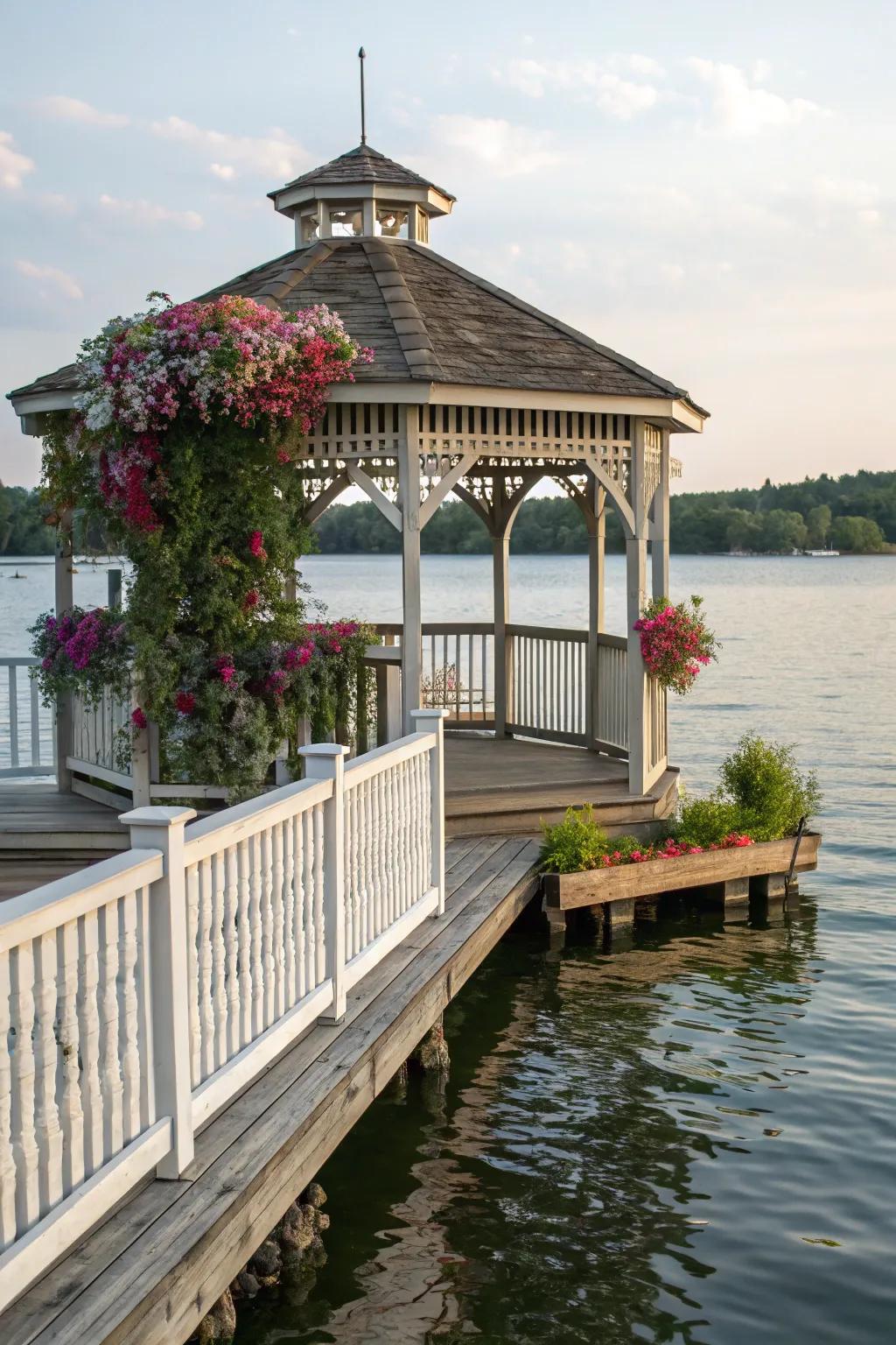Usher in storybook charm to your dock with a whimsical homestead-inspired gazebo.