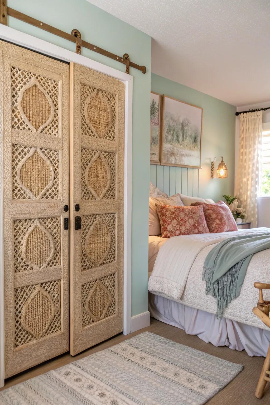 Warmth and texture offered by free-spirited woven reed panels.