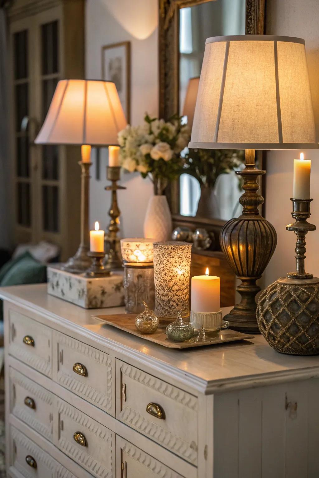 Varied lighting origins amplify warmth and dimension.
