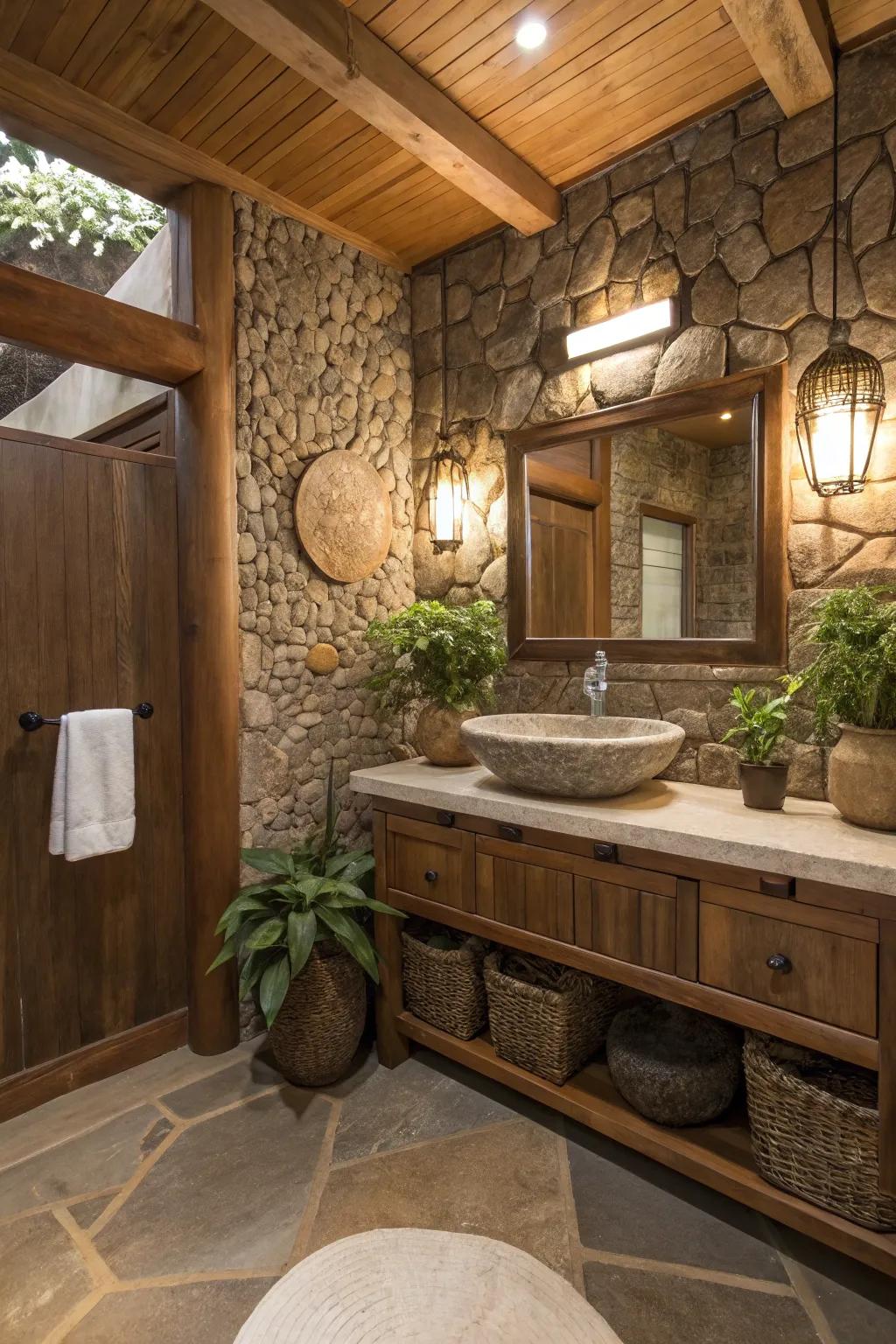 A stone sink offers a unique texture and enhances the organic theme.