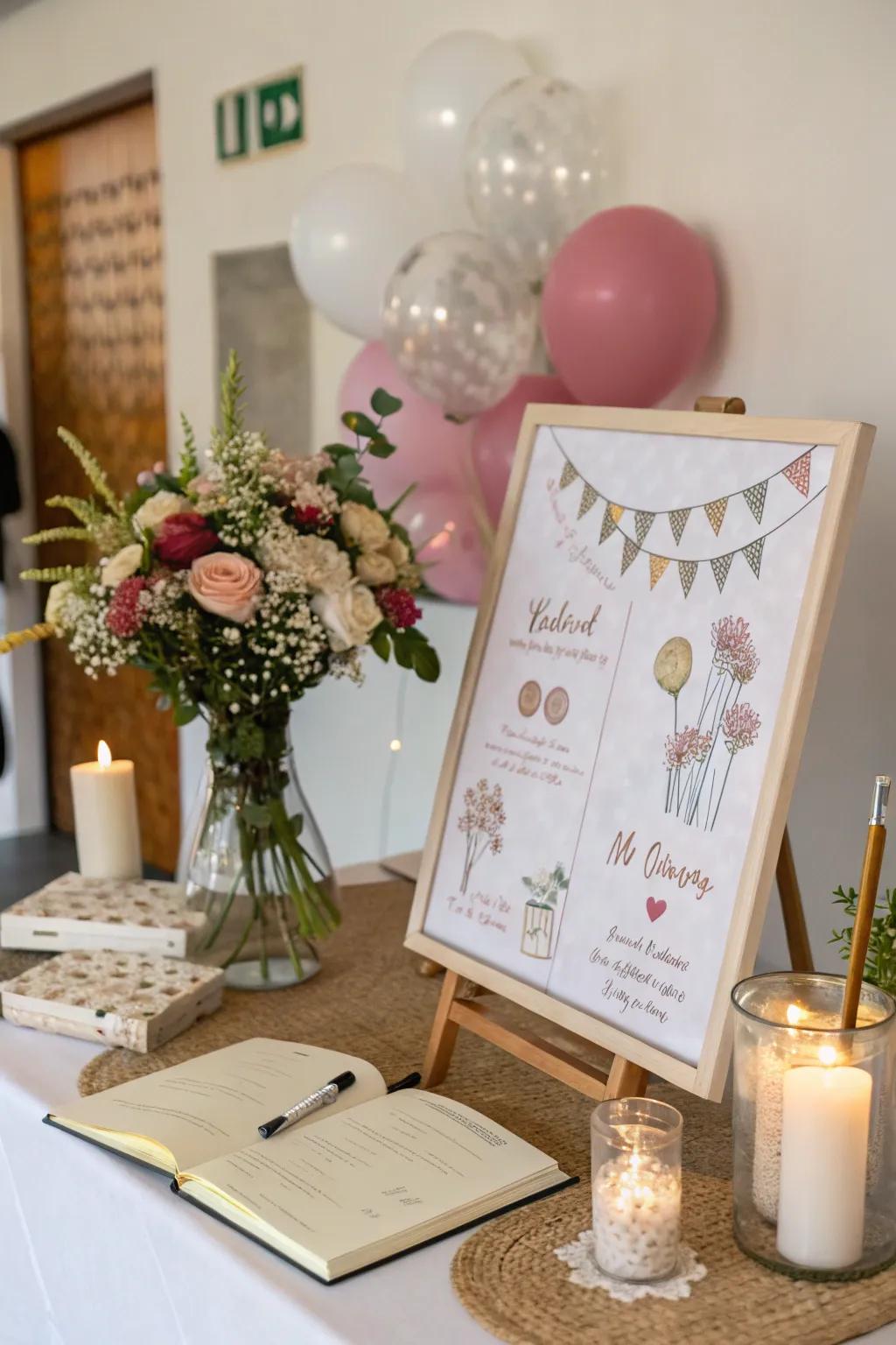 An interactive guest record canvas for attendees to leave messages.