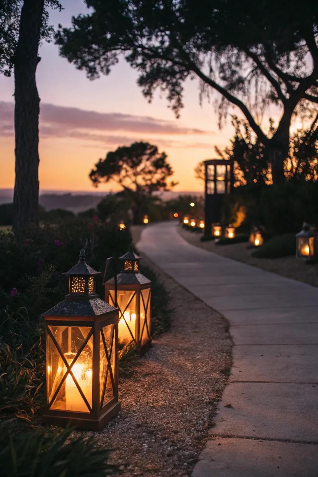 Earth tone lanterns engender a welcoming and charming radiance for your autumn get-togethers.
