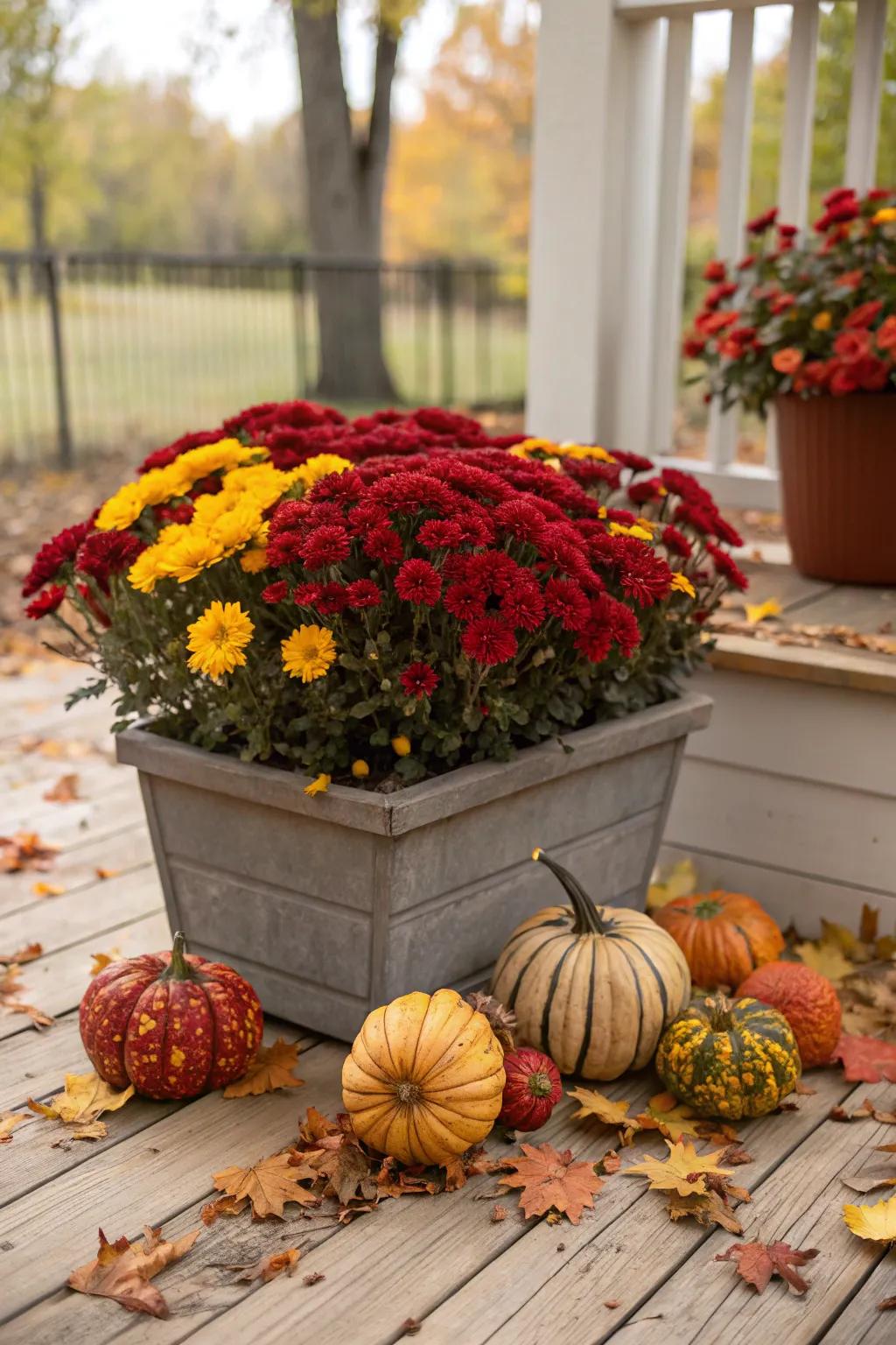 Playful display with mums and gourds