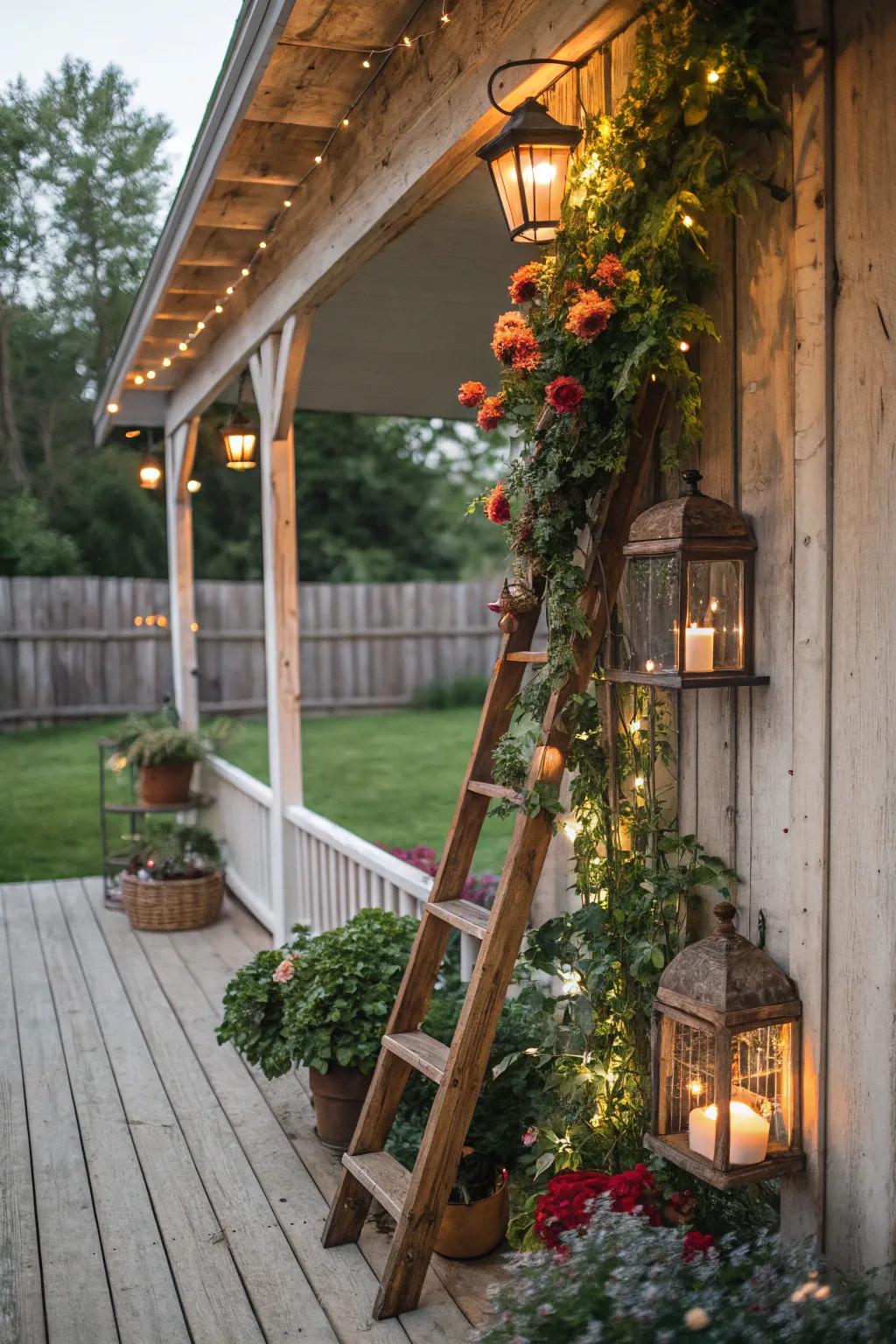 Welcoming porch decor with a rustic ladder