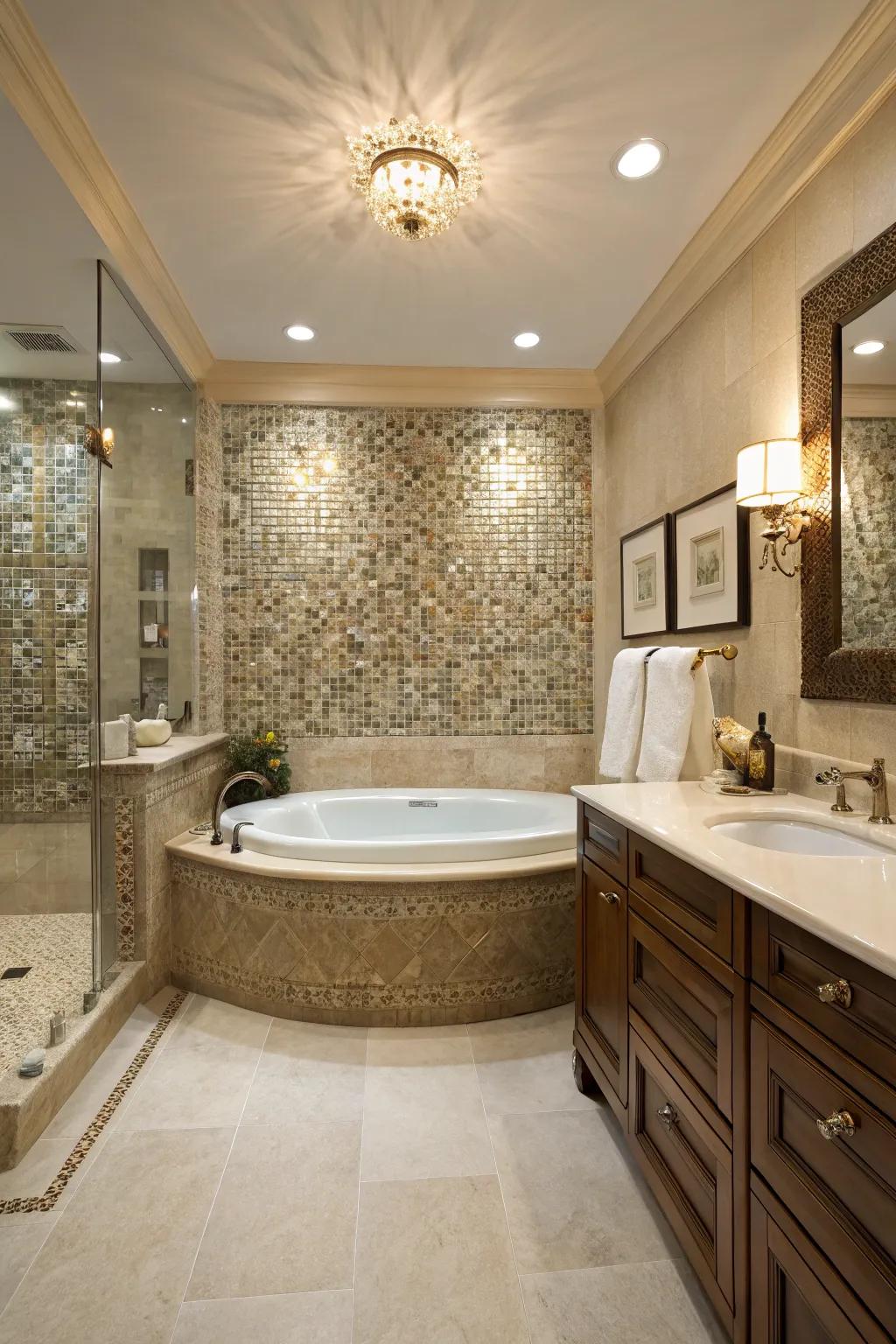 Mosaic tiles infuse spa-style elegance into every bathroom.