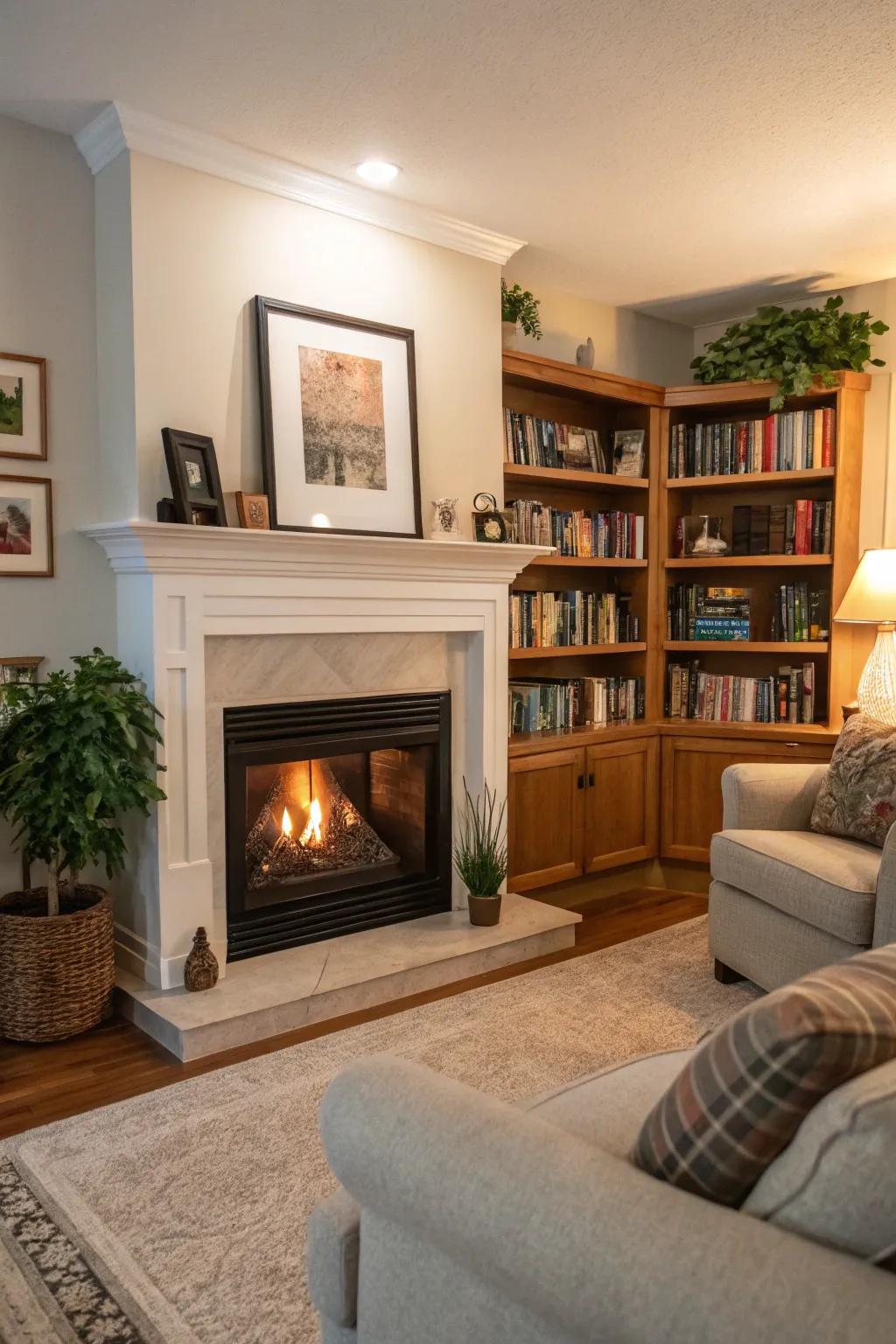 Corner fireplaces are a smart choice for maximizing space.
