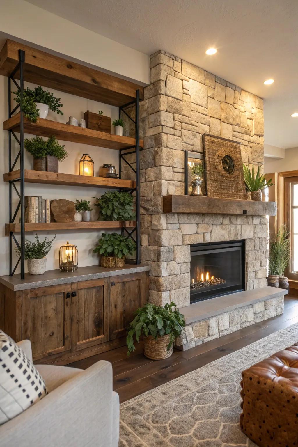 Unprocessed resources introduce texture and warmth to the space.