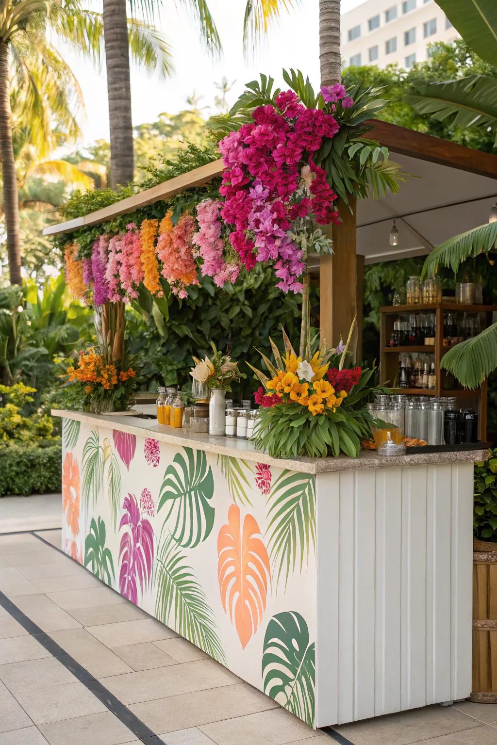 Themed flower bars whisk guests away to another world.