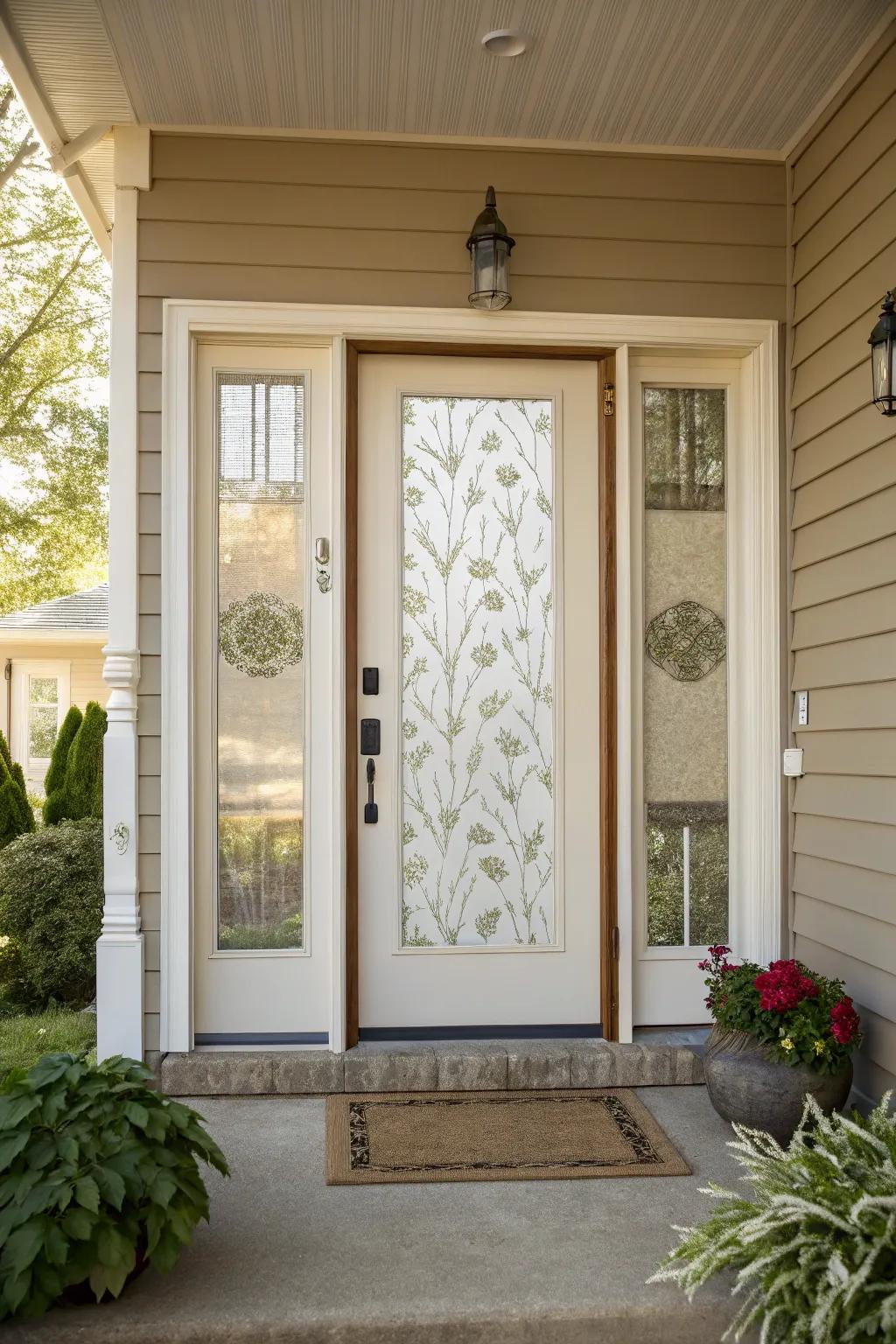 External privacy screens enhancing seclusion and style at the entrance.