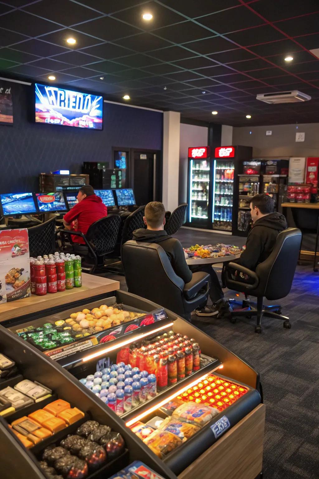 A nibble nook delivers effortless access to refreshments throughout gameplay.