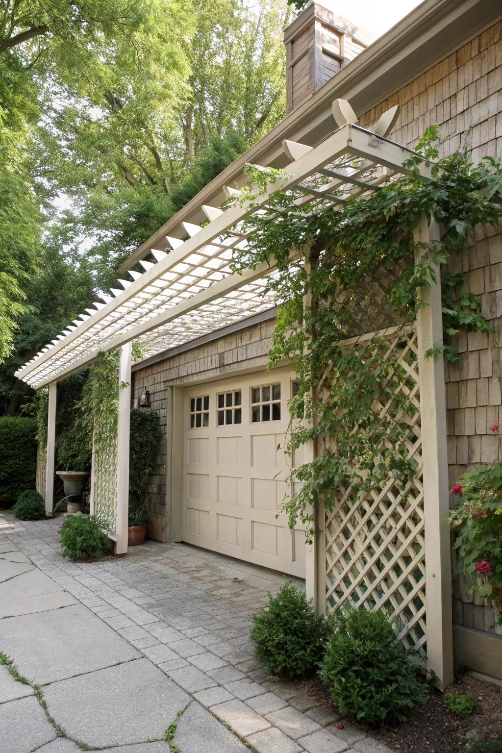 Charming pergola-styled awning inviting natural growth.