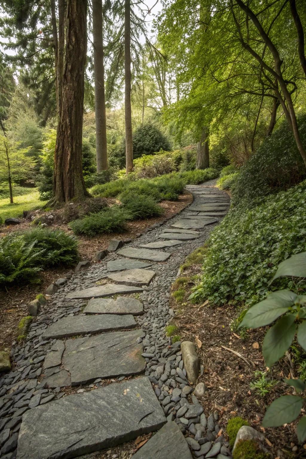 Integrate your garden paths into the landscape with naturalist stone fragments.
