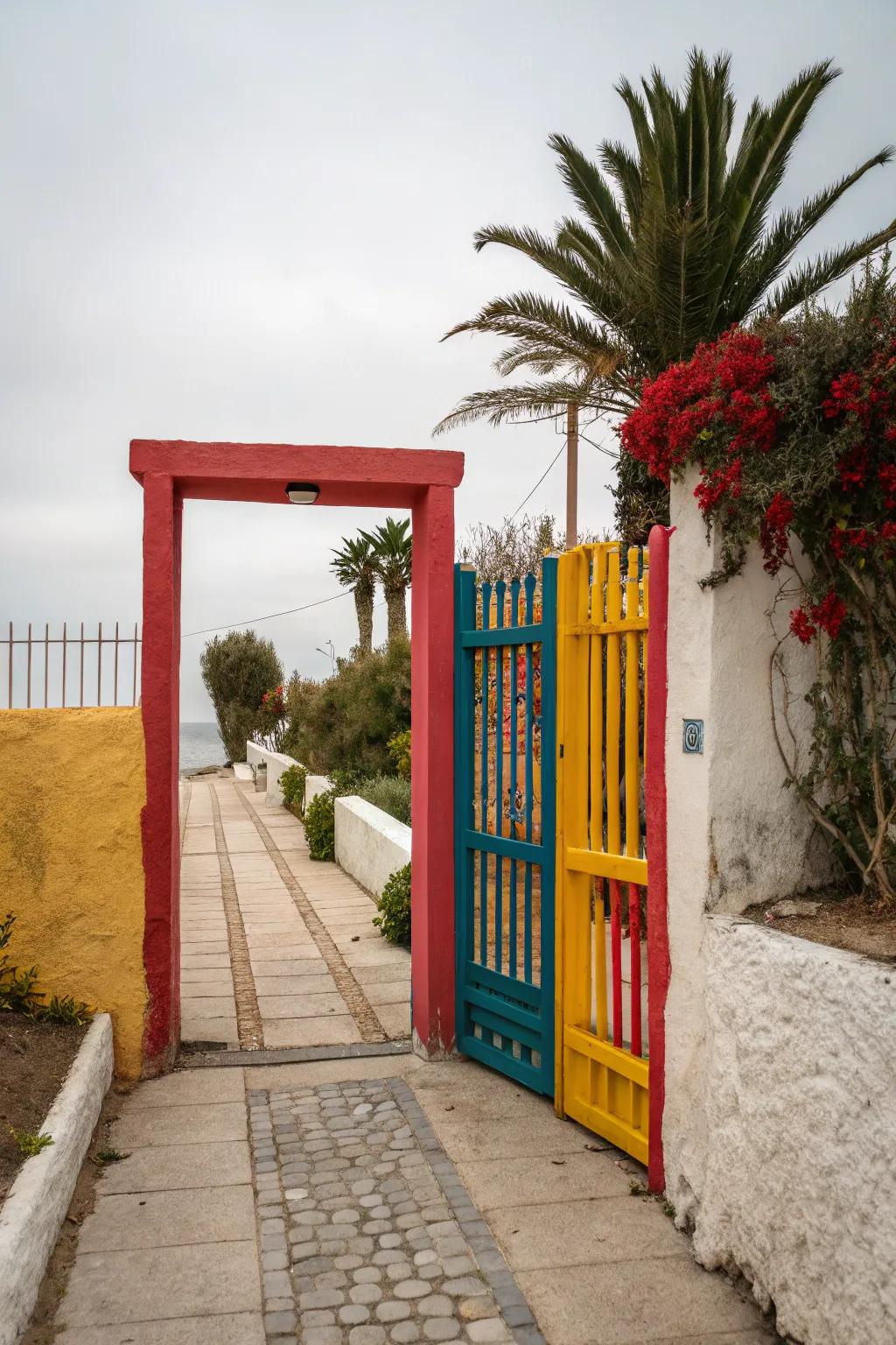 A painted gate adding a vibrant touch to any entrance.