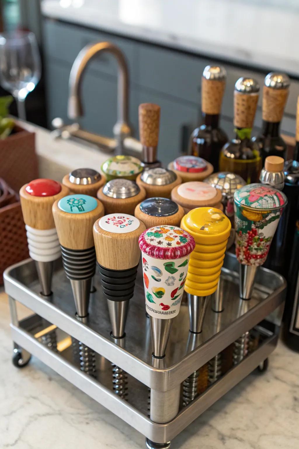 Keep bottles fresh using themed plugs.