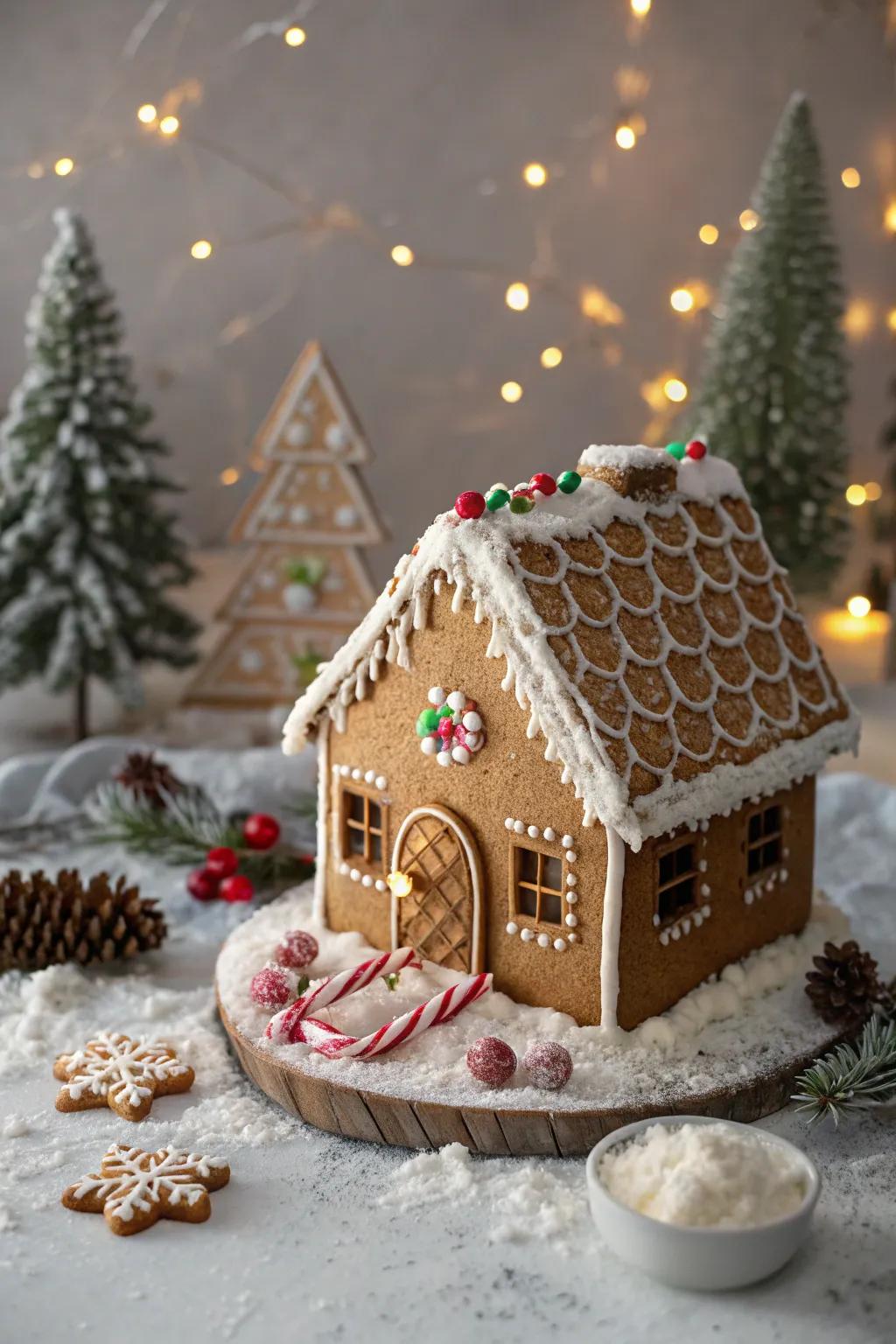 Grain fragment roofs add a countryside and crunchy element to gingerbread houses.