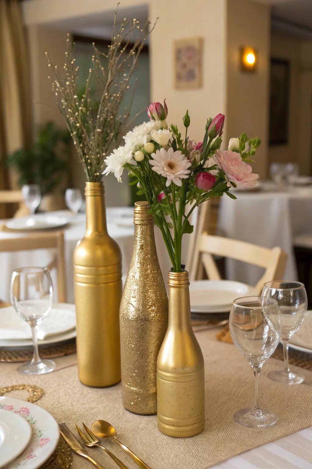 Stylish gilded-painted bottles adding a trendy sensation.