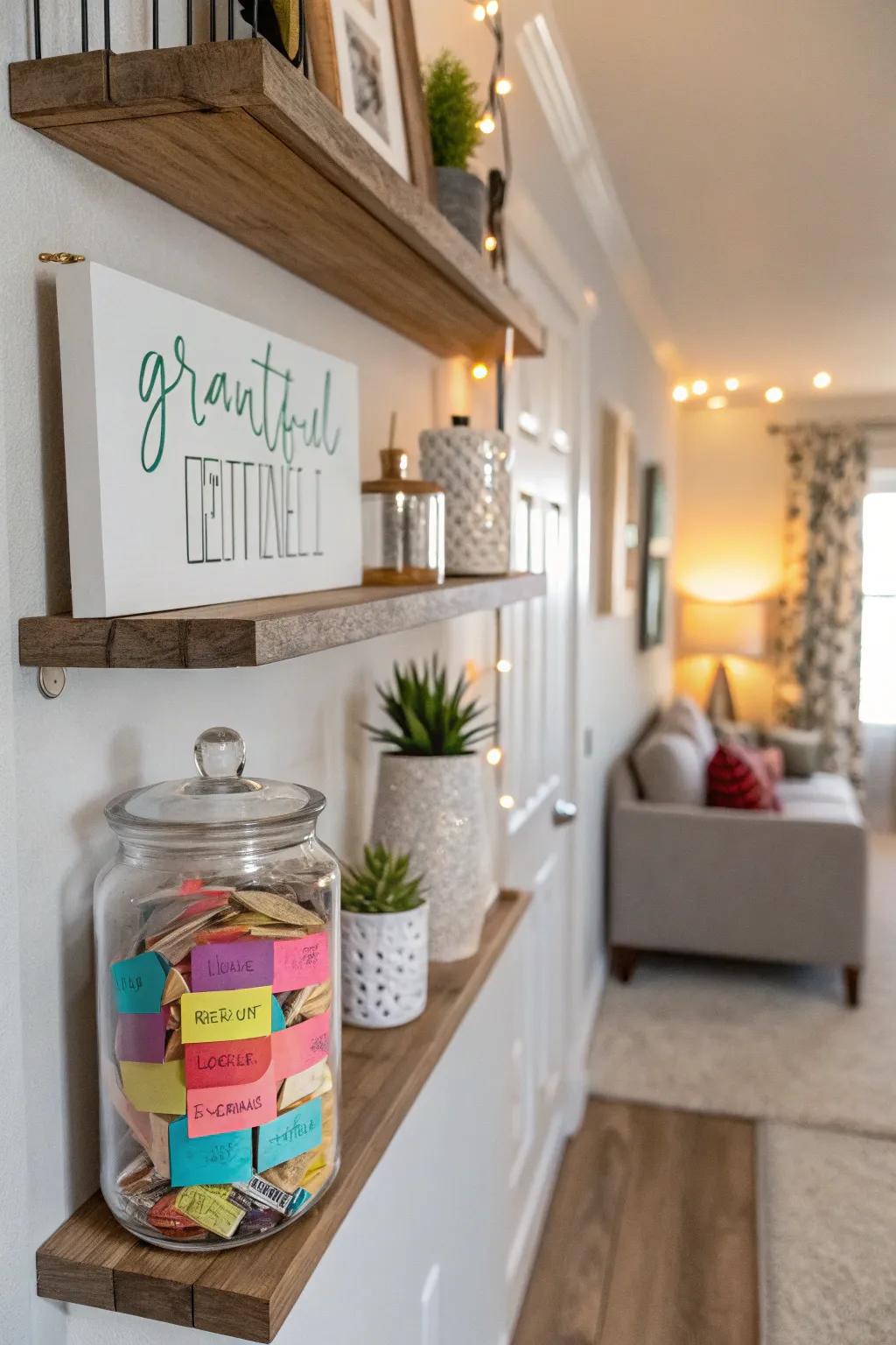 A gratitude vessel wall gathering messages.