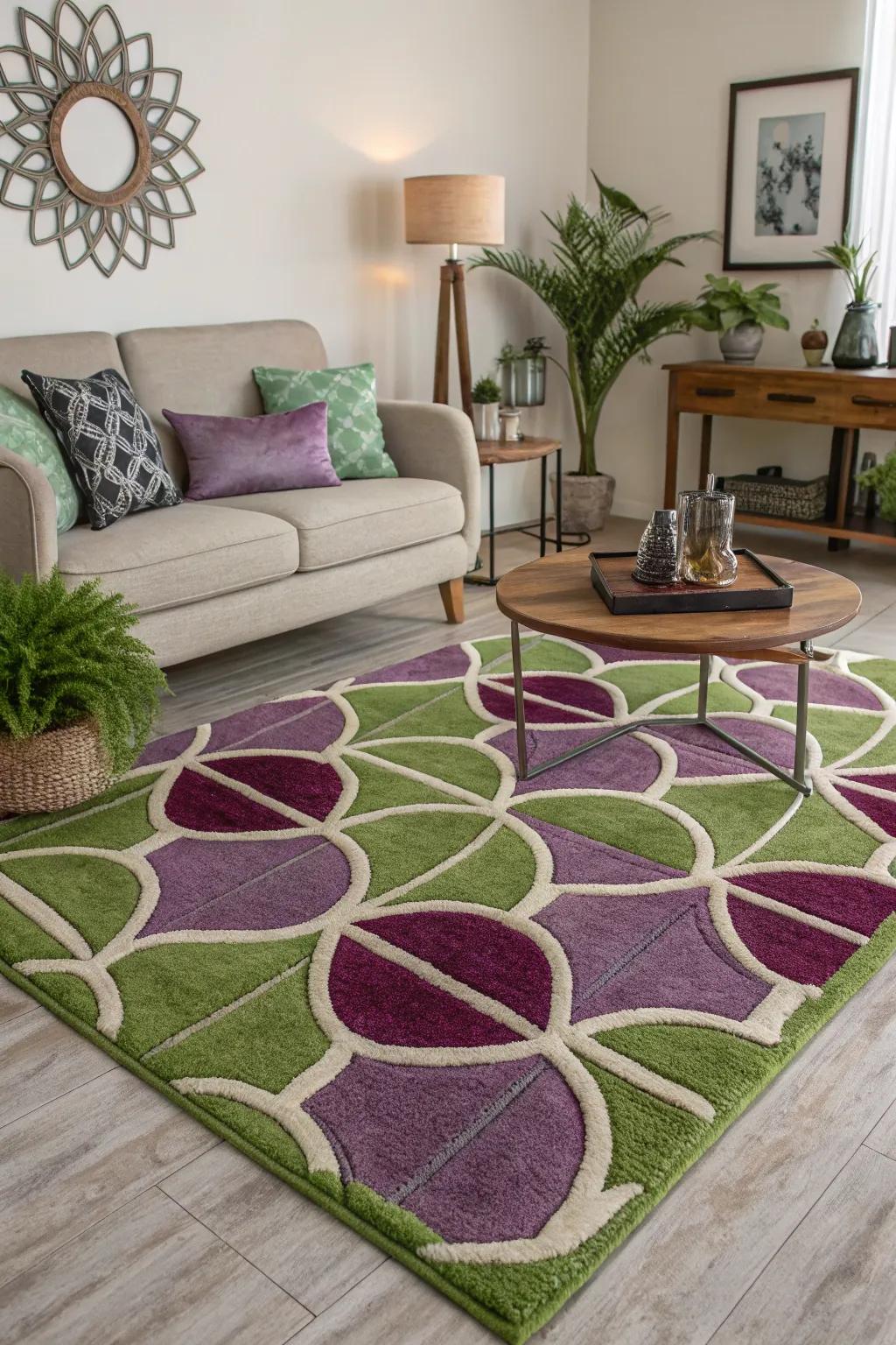 An area rug unifying the parlor's design.