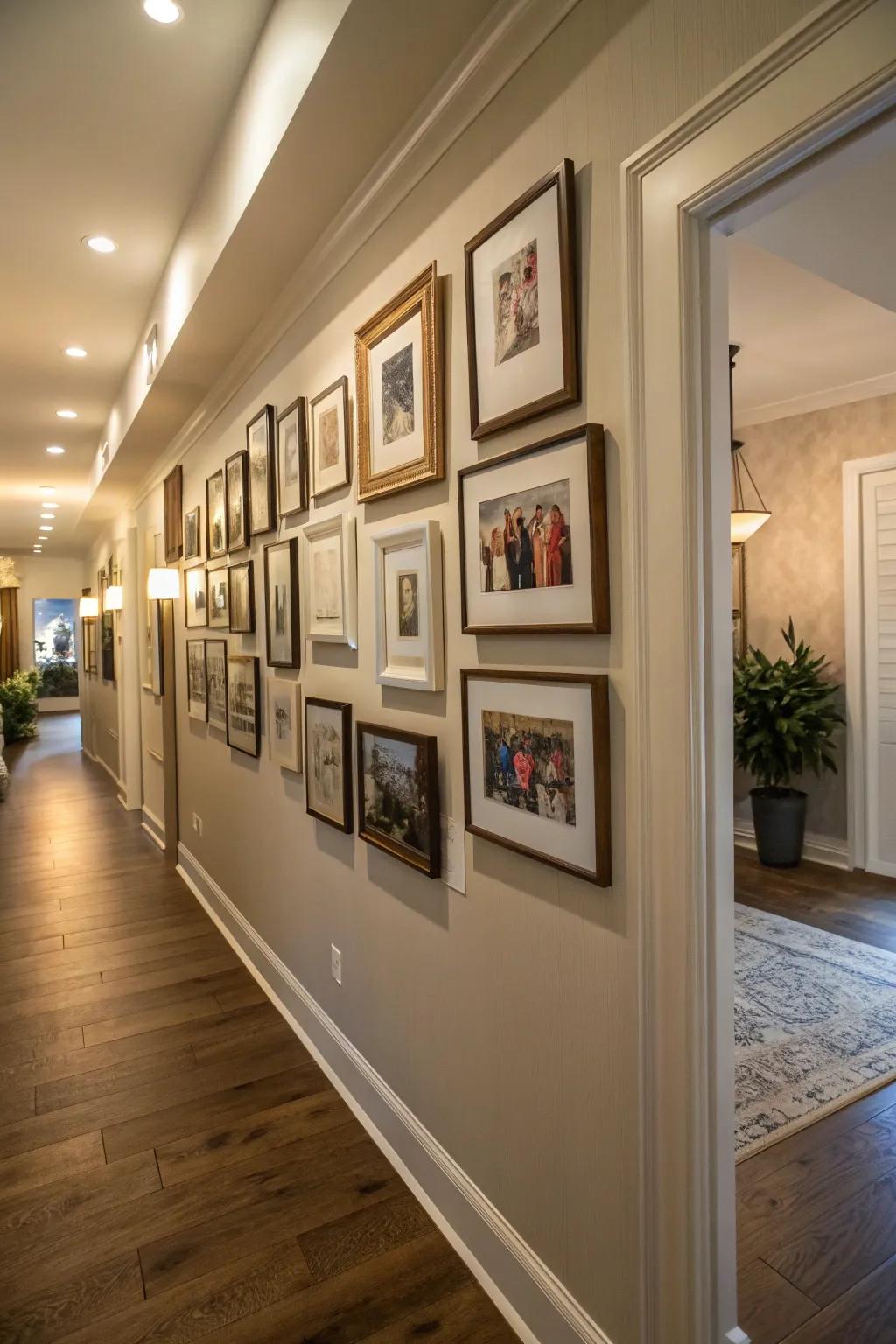 A gallery wall adds a personal and intimate touch to your hallway.