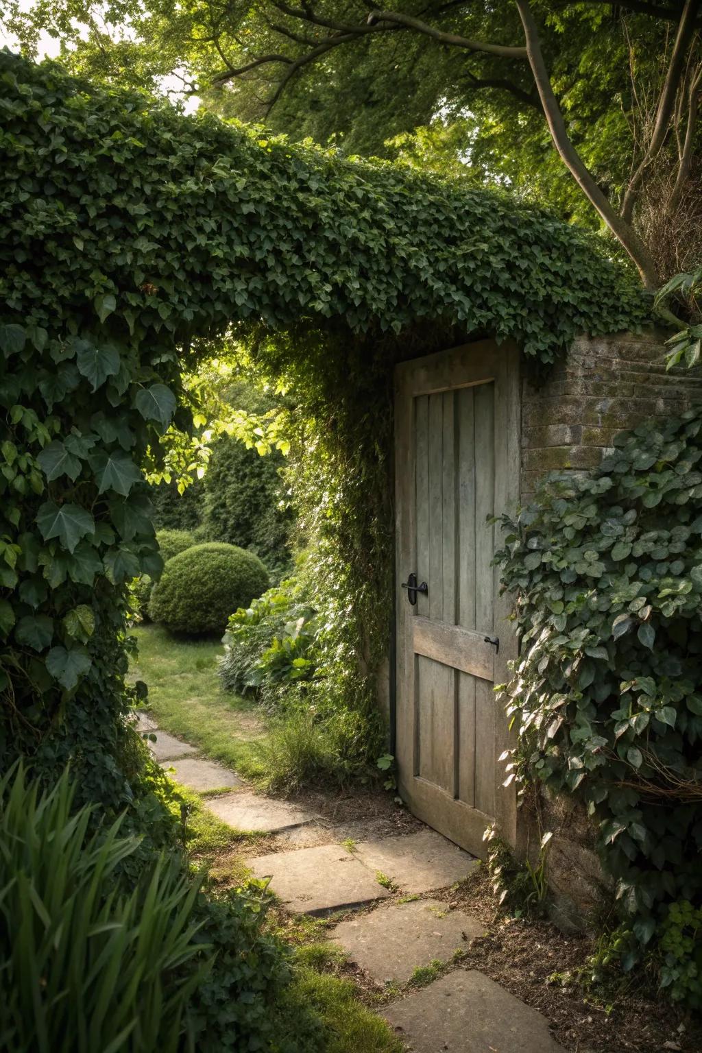 A hedge skillfully conceals a hidden door.