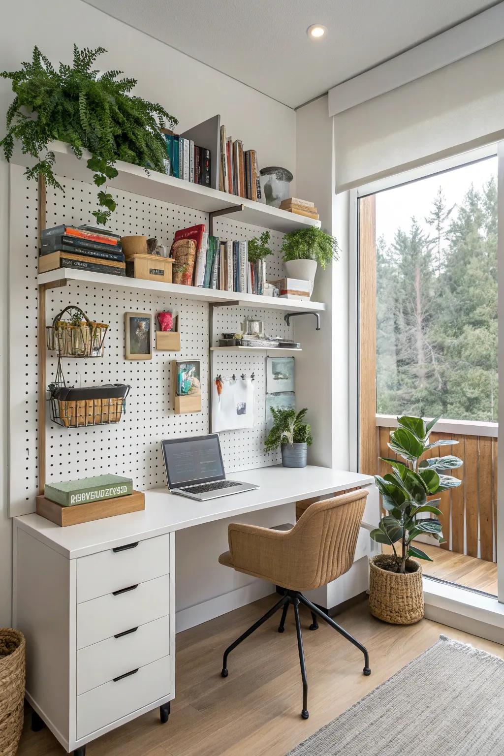 Vertical storage solutions keep your space organized and efficient.