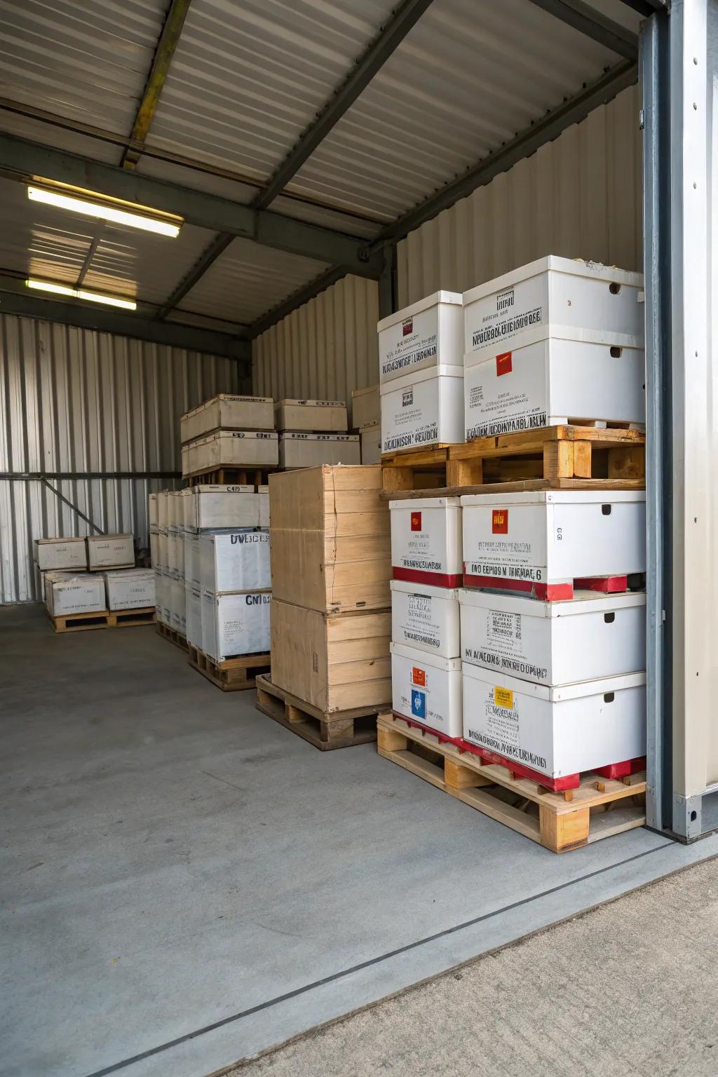 <strong><em>Pallets lift items for better airflow and protection.</em></strong>” loading=”lazy” class=”pimg”>
	</picture><figcaption><strong><em>Pallets lift items for better airflow and protection.</em></strong></figcaption></figure>
<p>Lift boxes on pallets to keep them off the ground and let air flow. This simple step helps protect against damage from moisture.</p>
<h3>Some handy options:</h3>
<ul class=