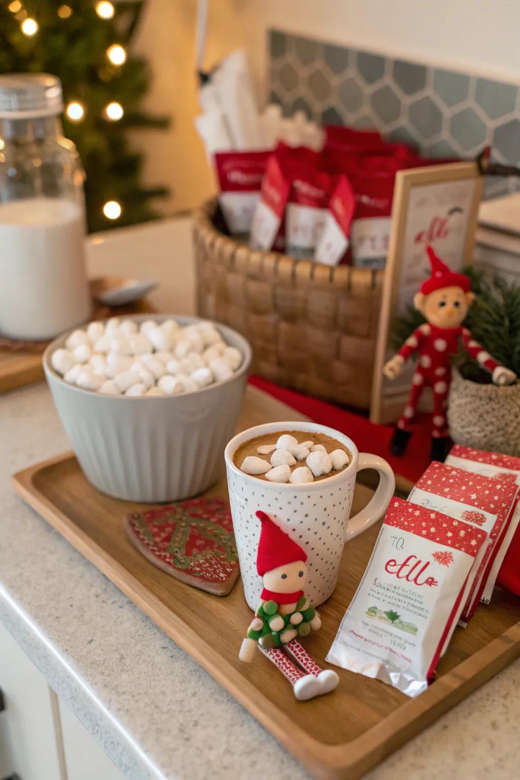 A stylish hot chocolate bar welcomes the elf with warmth.