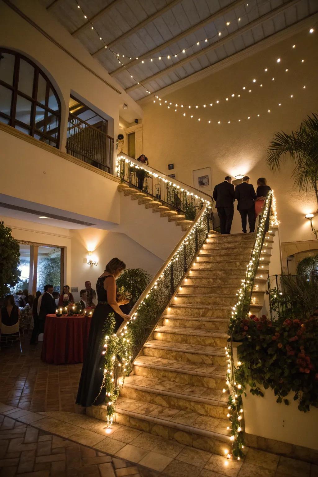 Stairways lined with lights for safety and elegance.