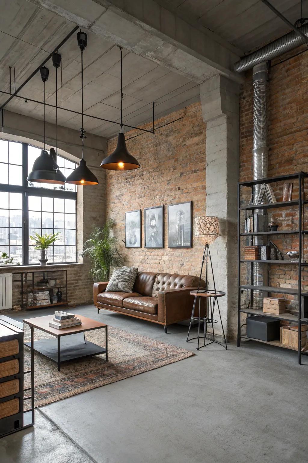 Concrete finishes enhance a refined, modern industrial feel.