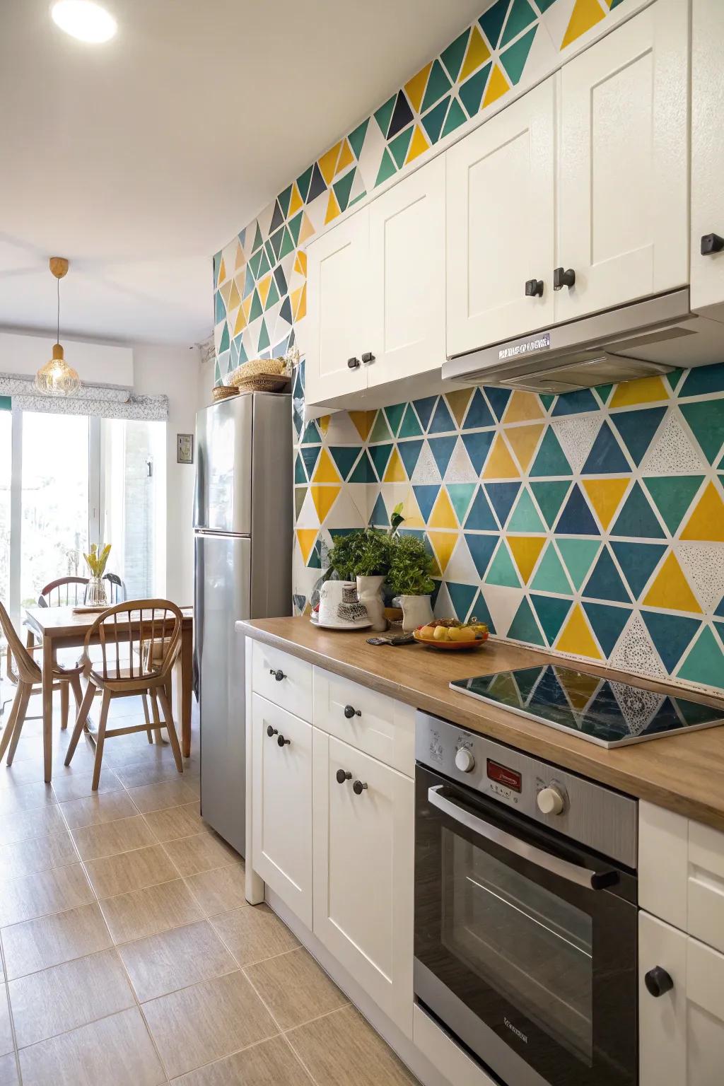 Geometric patterns allow you to create a personalized backsplash design.