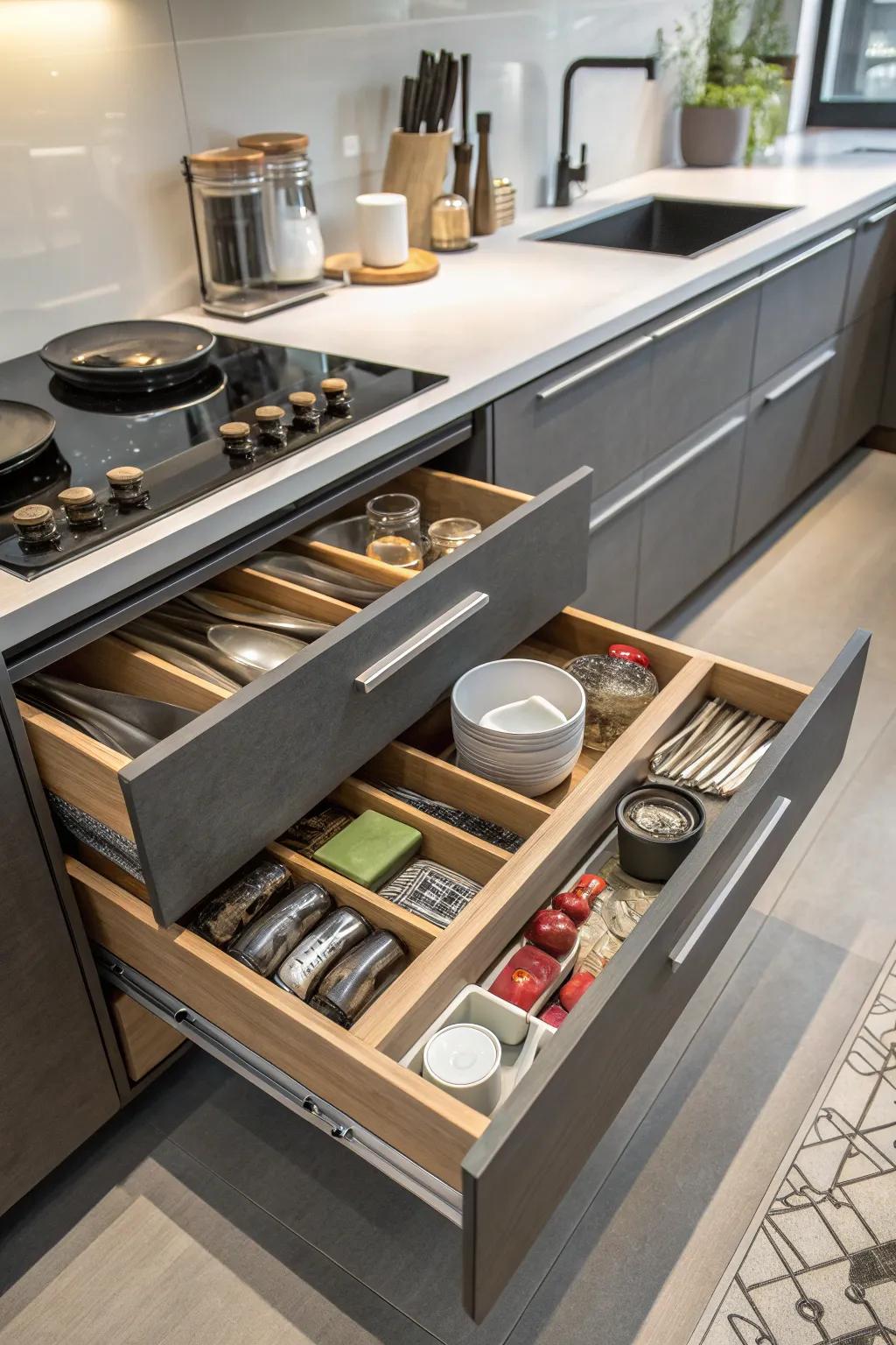 Keep items in reach with systems within counters.