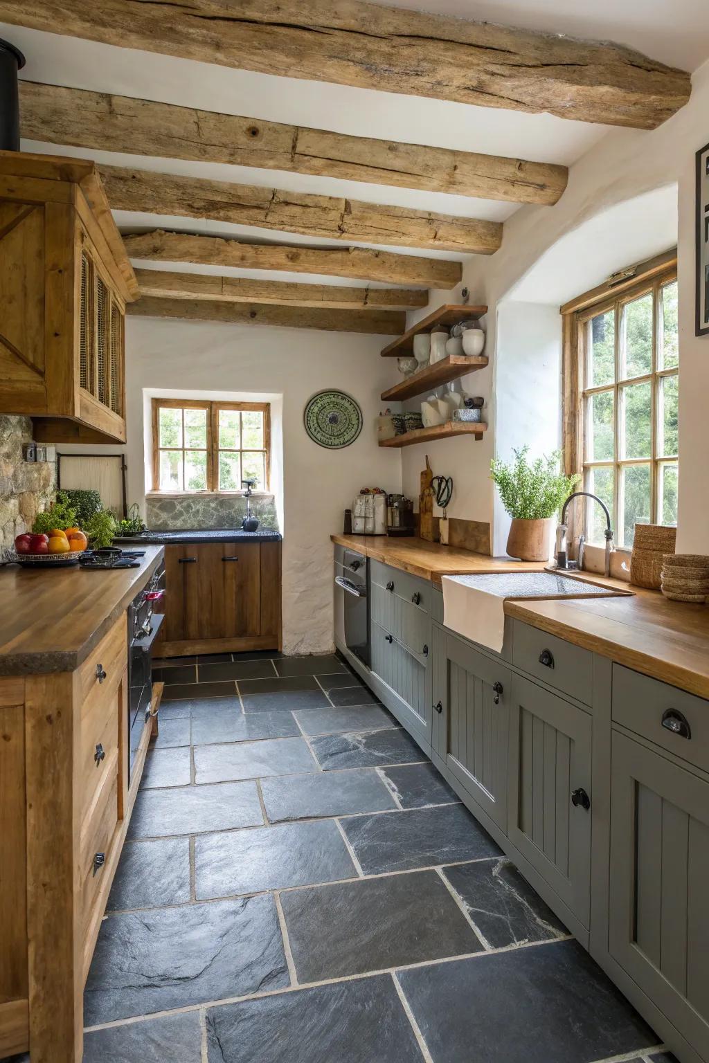 Anchor your cooking area with the inherent charm of slate squares.