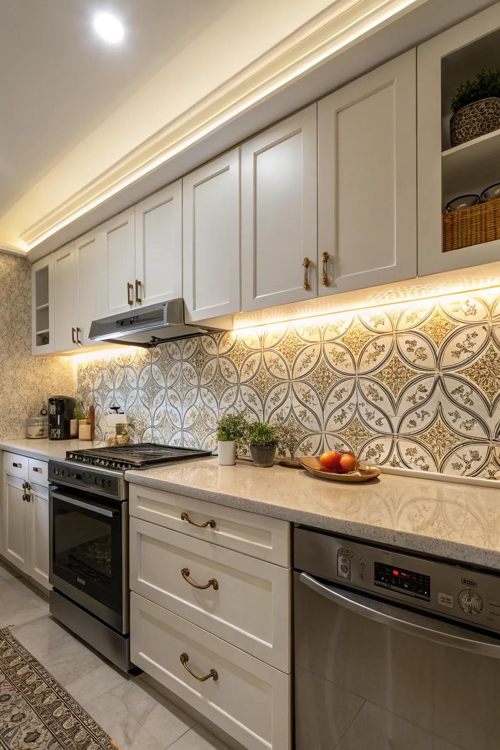 Accent your backsplash using illuminating strip lights.