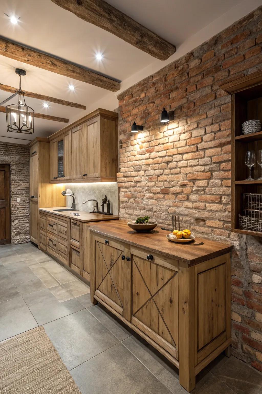 Tactility adds depth and interest to a windowless kitchen.