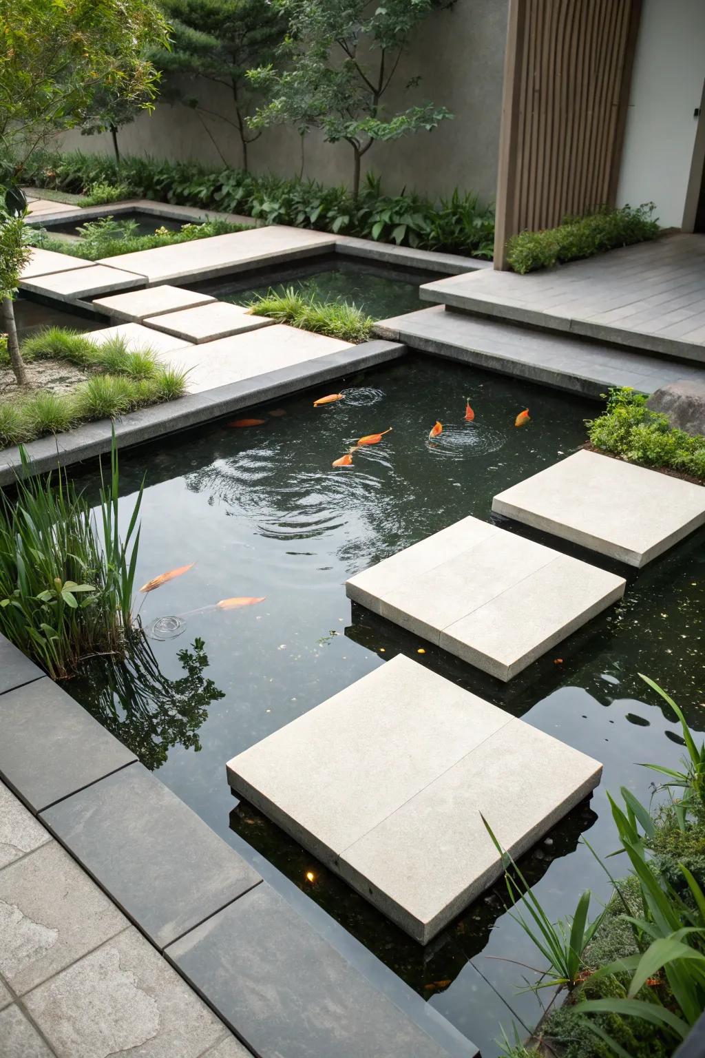 Stepping pavers append a tranquil element to streamlined havens.
