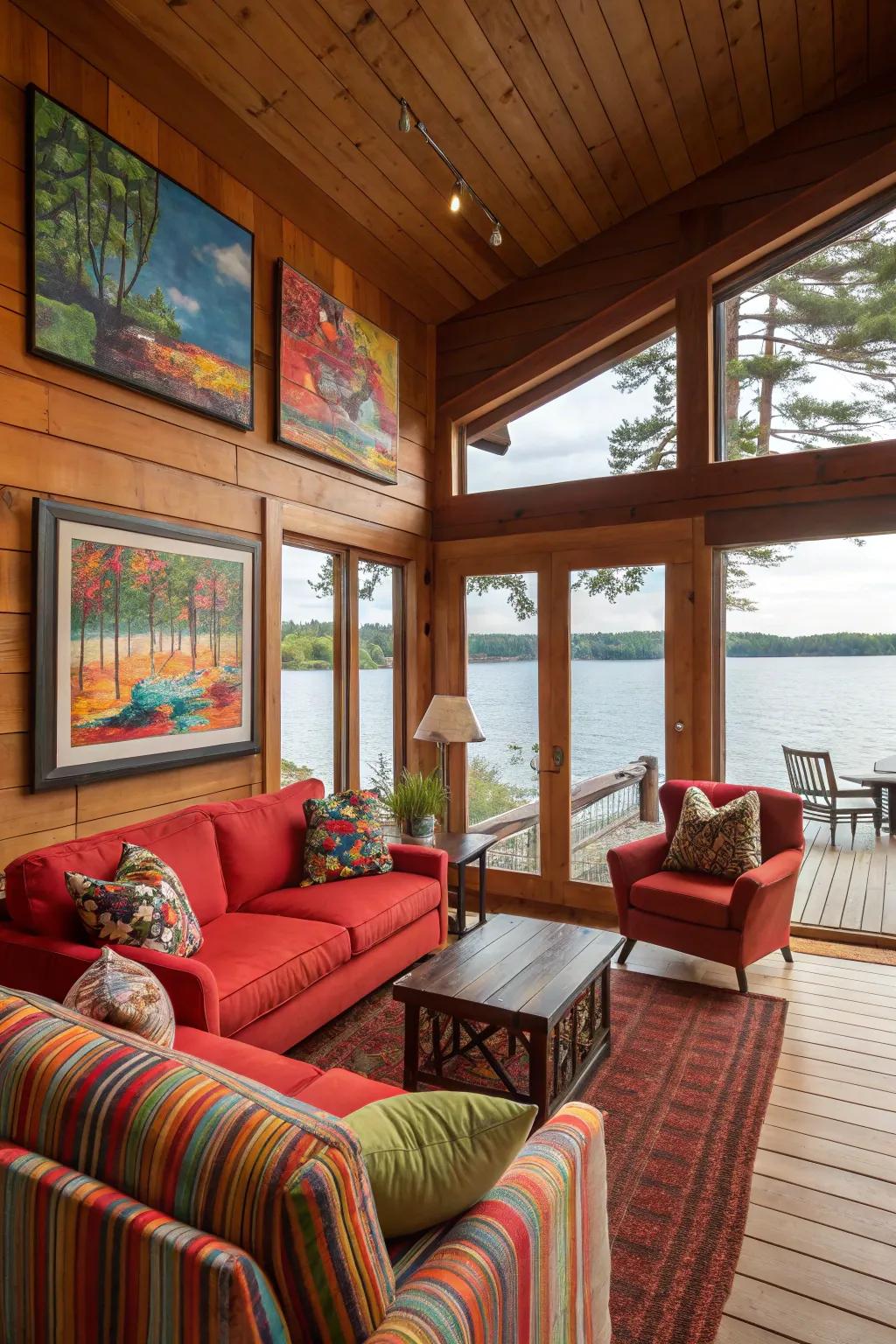 Striking hues add dynamism and energy to the space.
