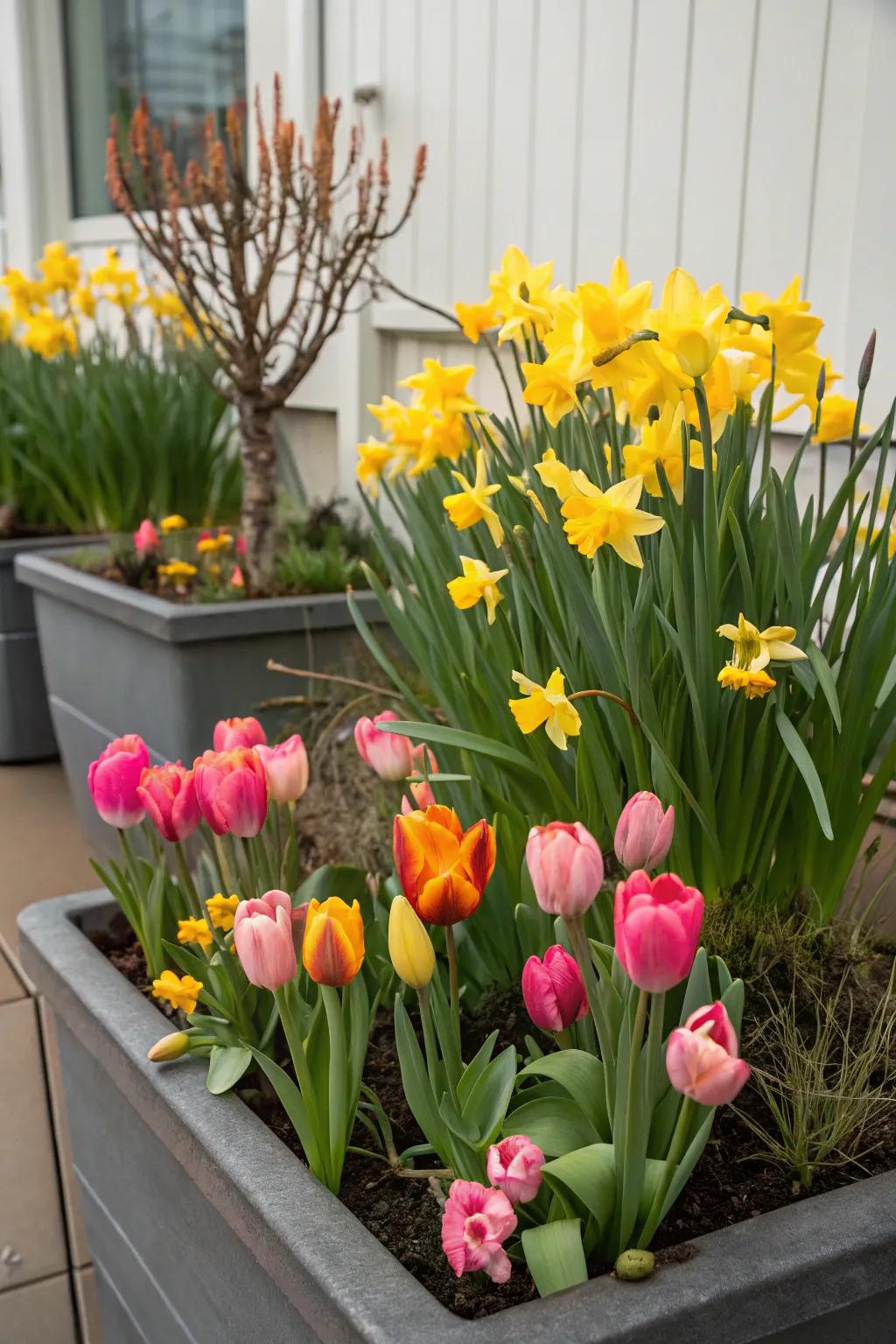 Bloomglows and sunshines in containers, providing flexible positioning and vibrant hues.