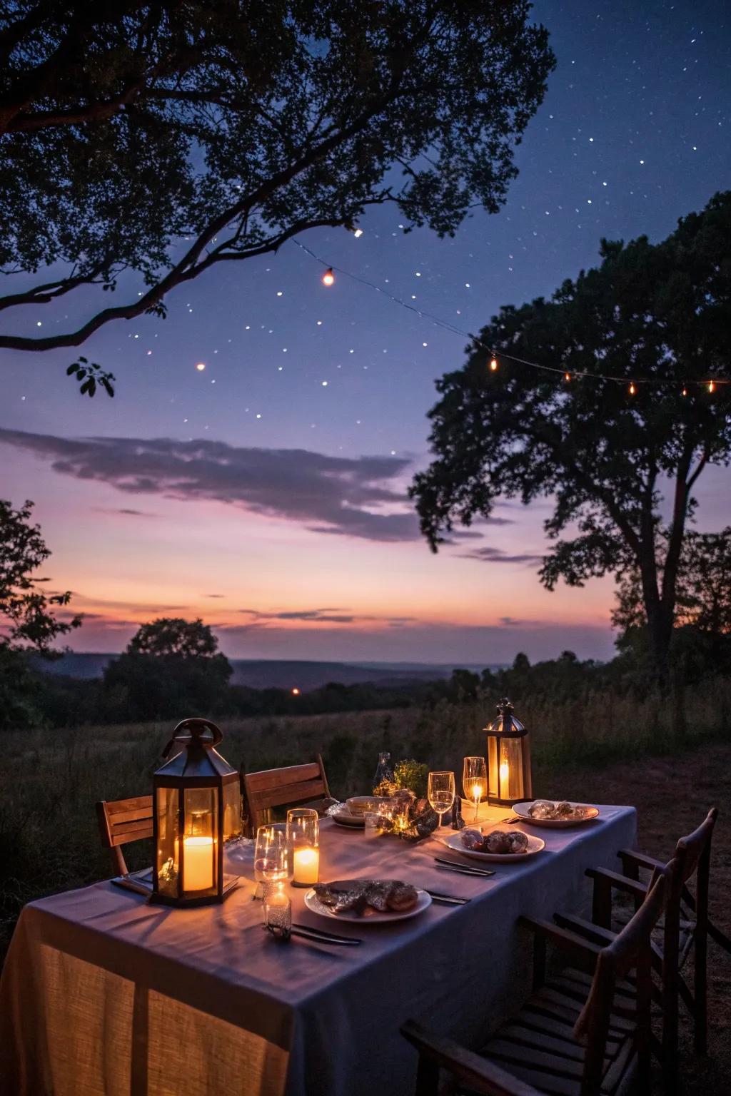 Globes intensify the enchantment of open-air feasting experiences.