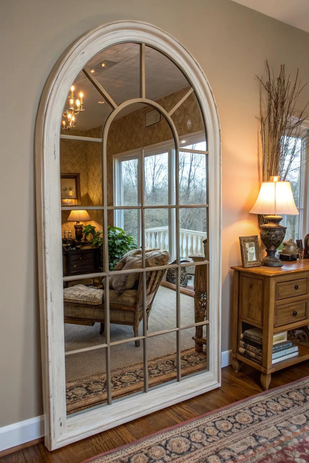 Architectural intrigue is added by a glass designed like a window.