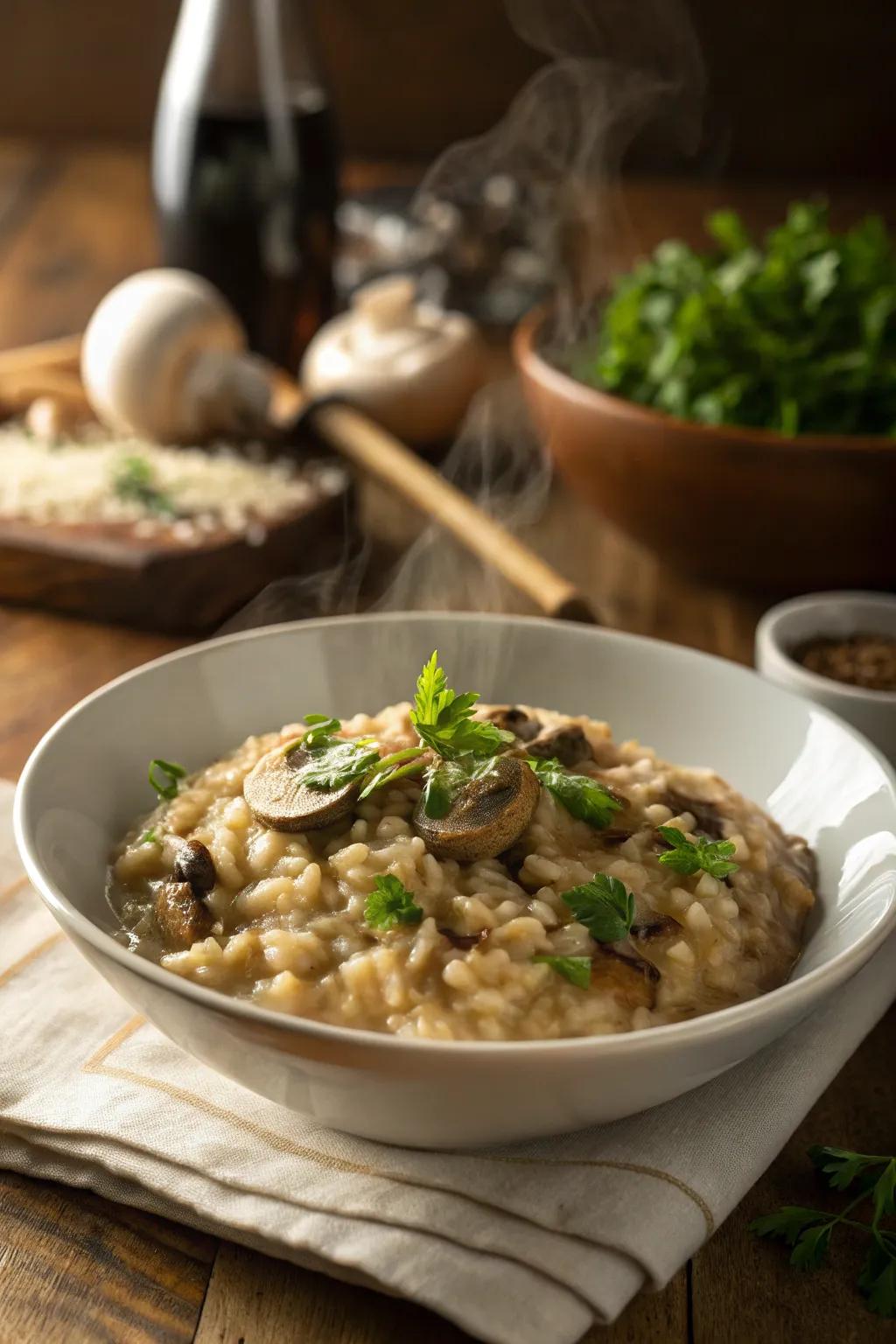Mushroom rice, rich and creamy for a late-night treat.