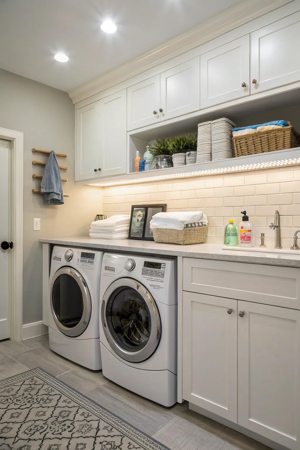 Below-cabinet illumination enhances functionality in your laundry area.