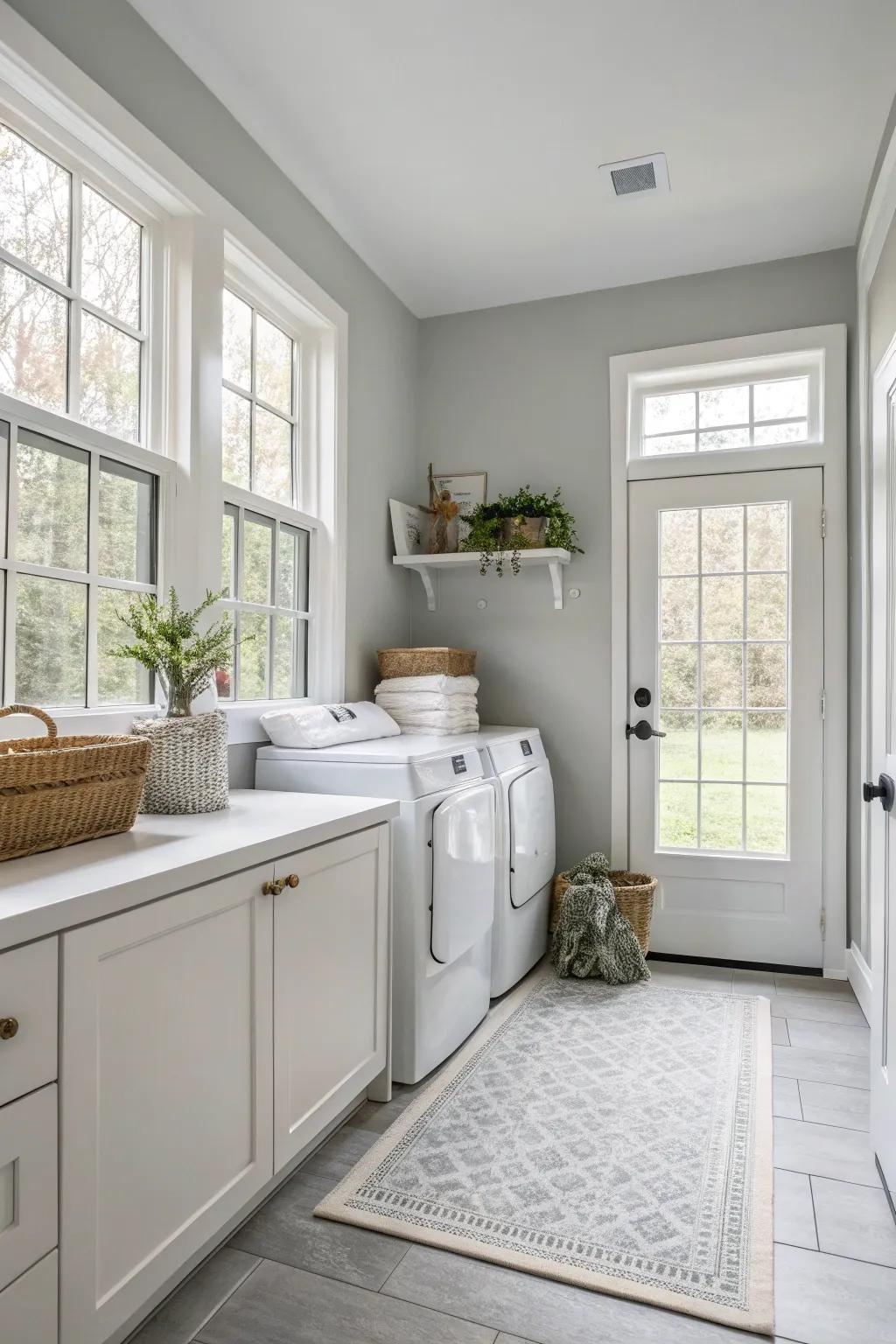 Faint gray adds an ethereal and serene touch to your laundry room.