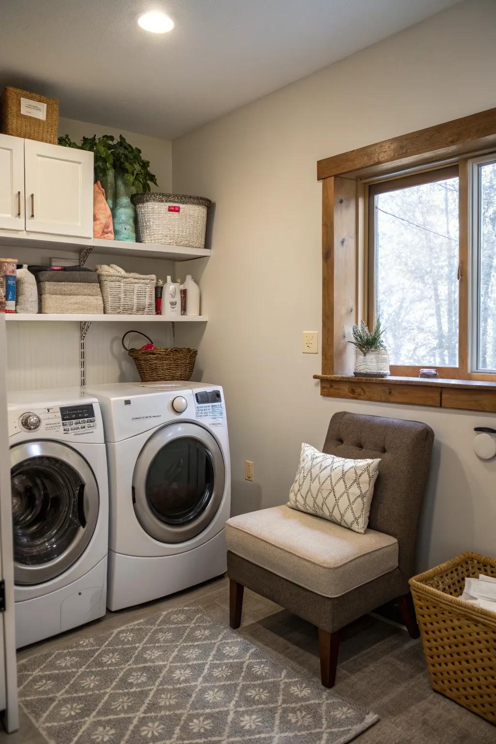 A comfortable corner can make your laundry area a more enjoyable area.