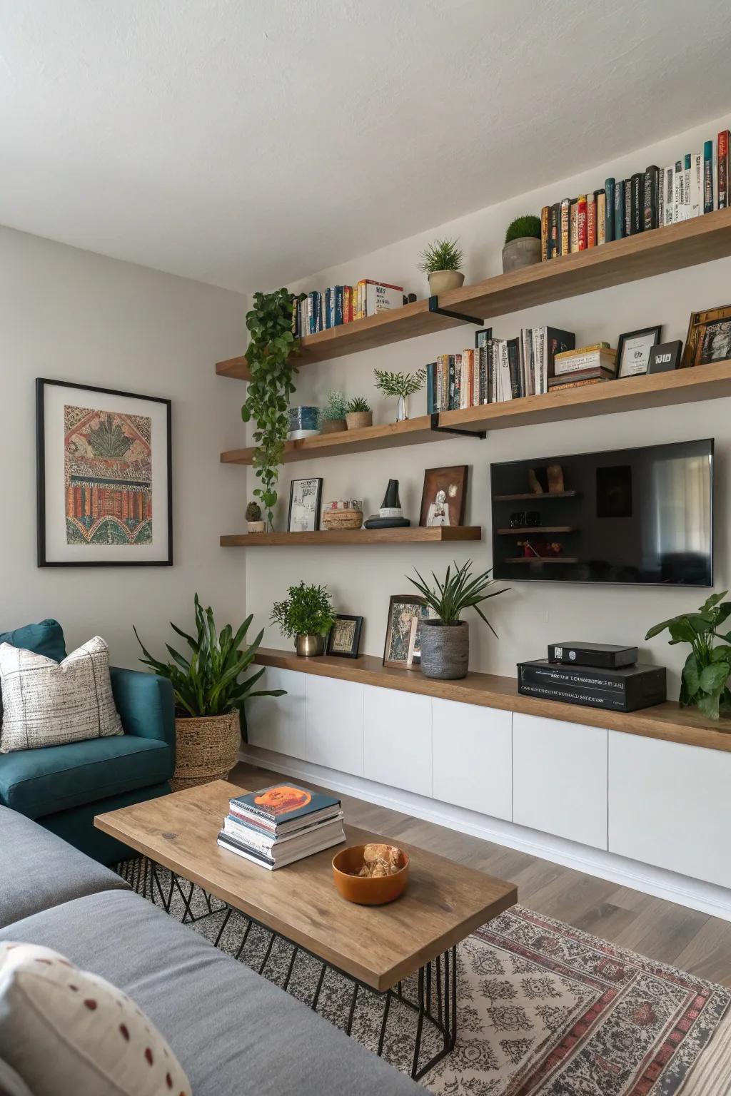 Surprise with shelves at unexpected angles.
