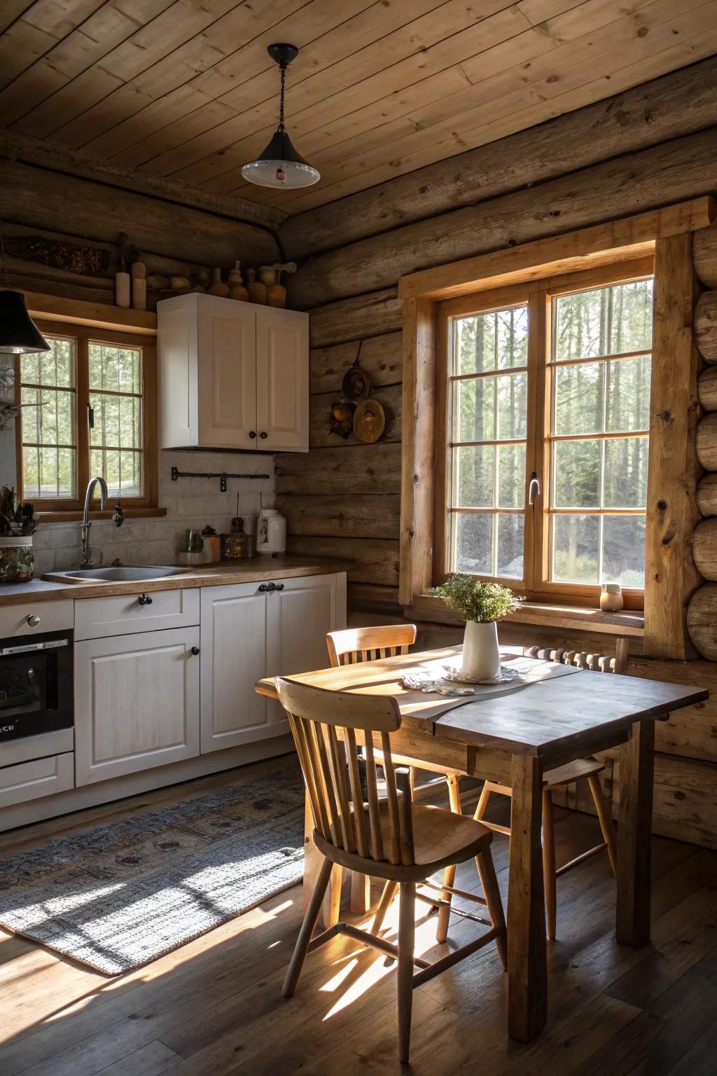A nice mix of light and dark woods adds depth to this kitchen, creating a balanced atmosphere.